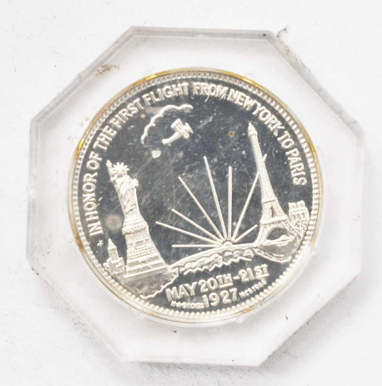 1966 Charles Lindbergh Becker NCS Proof Silver Spirit of St Louis Medal 39mm