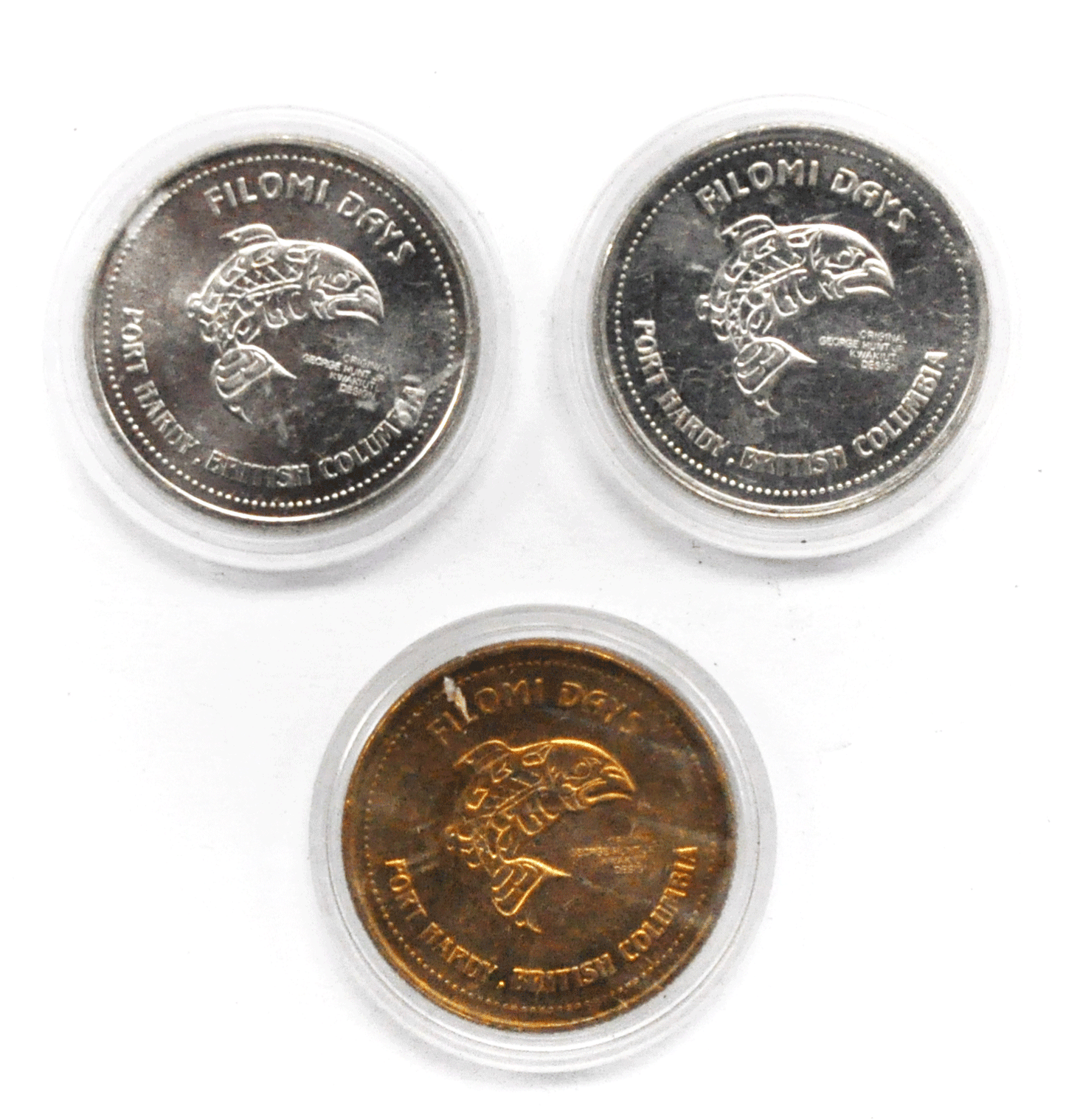 1984 86 Canada $3 Trade 3 Tokens 34mm Filomi Days Port Hardy BC