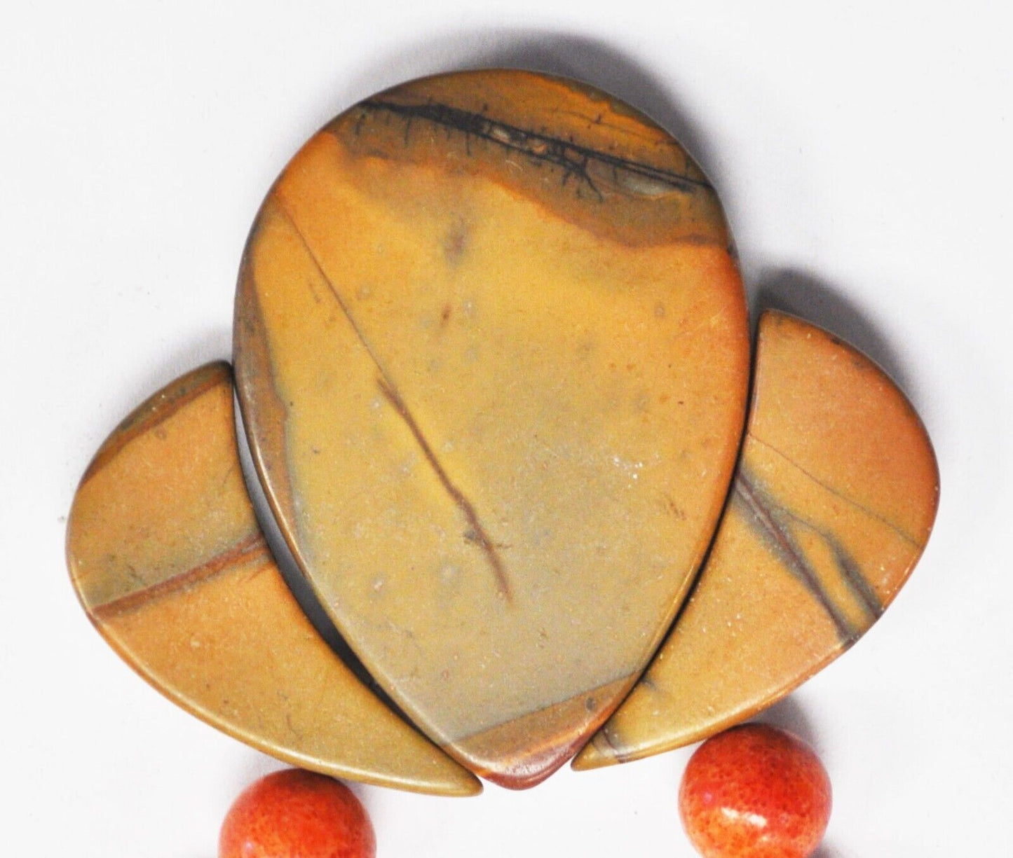 Silver Plate 10mm Coral Round Bead Feather Jasper 45mm Pendant 18.5" Necklace