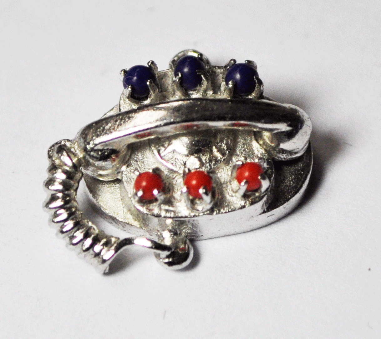 Sterling Silver Telephone Lapis Coral Oval Charm 20mm M&M