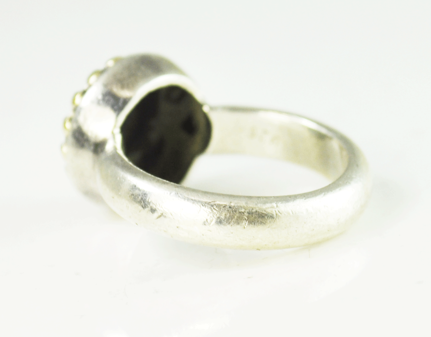 Sterling Silver Fire Opal Round Solitaire Two Tone MGS Ring 13mm Size 7