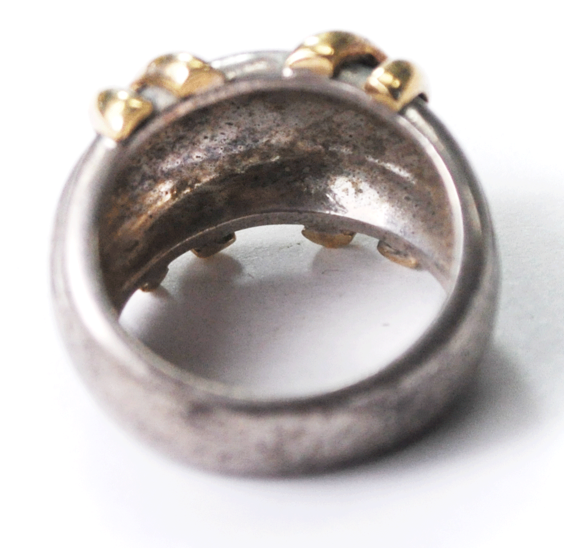 Sterling Silver & 18k Gold Double X Stripe Designer Ring 14mm Size 6