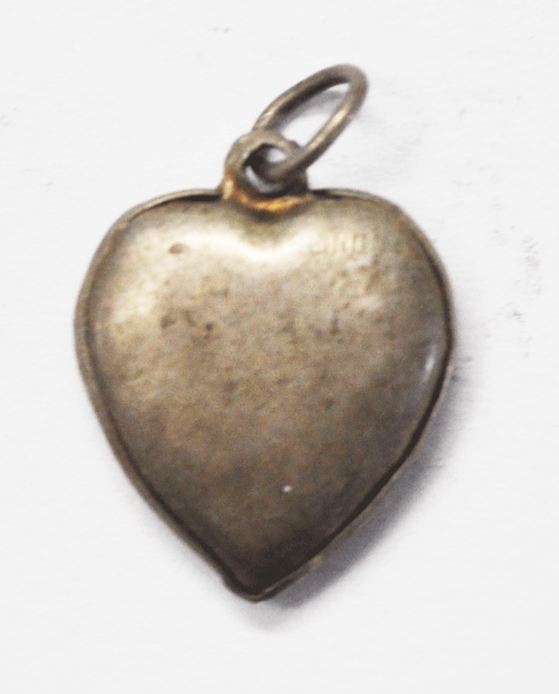 Antique Sterling Silver Bird Engraved Puffy Heart Charm 19mm x 15mm