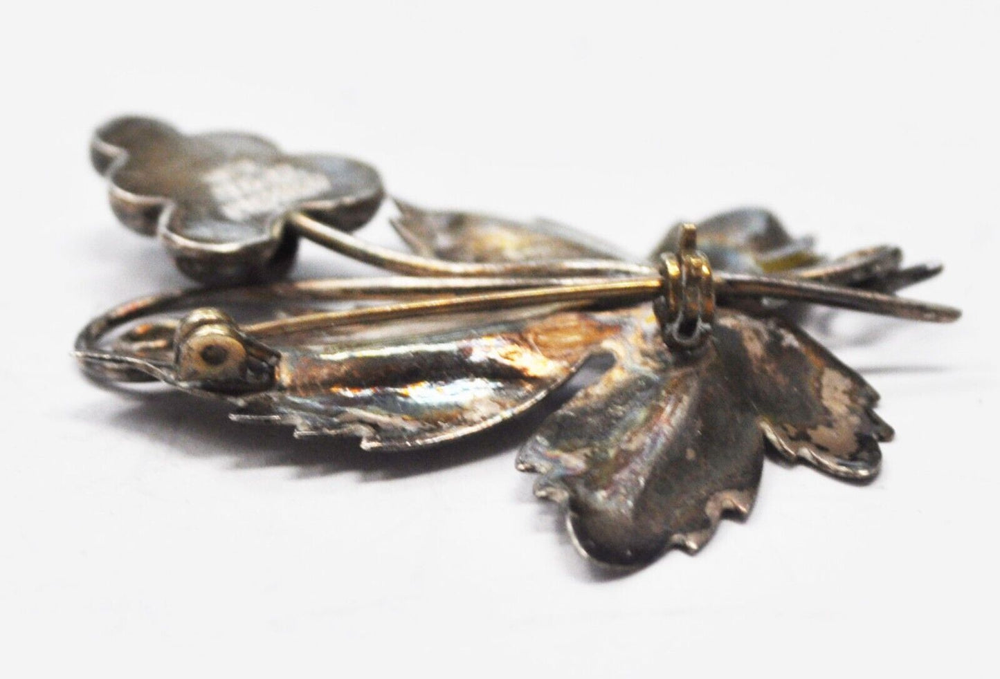 Sterling Silver Mexico TG-12 Leaf Grape Floral Brooch Pin 53mm x 44mm