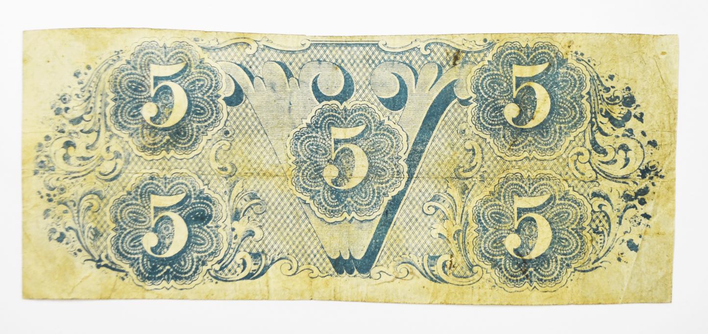 1863 $5 Five Dollars Confederate States of America Note CS-60 April