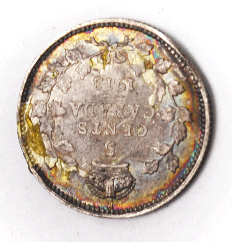 1913 Canada 5c Silver Five Cents KM# 13