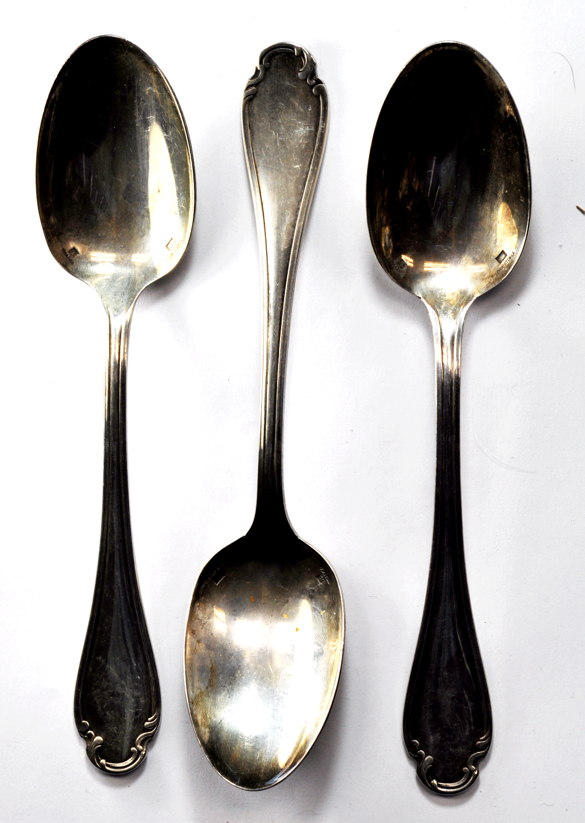 Set of 3 Pompadour Christofle Silver Plate Dessert Oval Soup Spoon France 7.5"