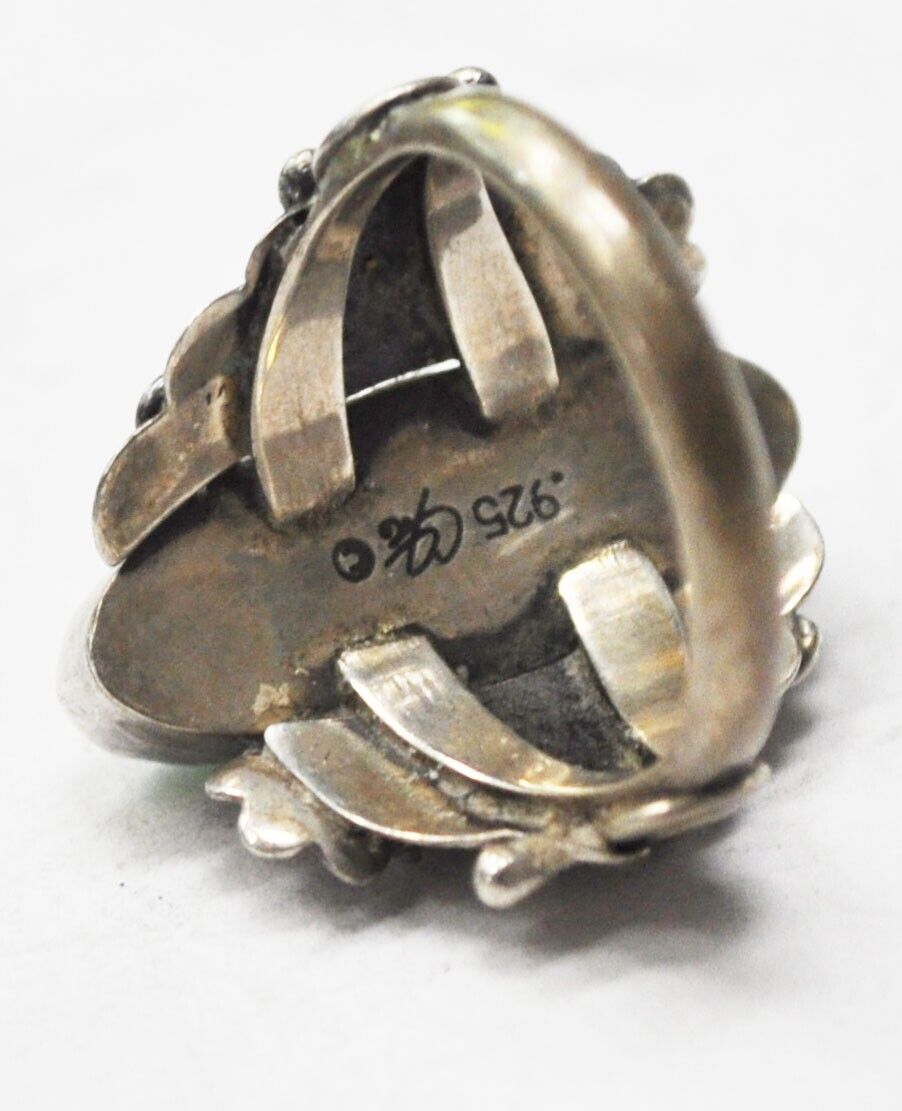 Sterling Silver Carolyn Pollack Green Variscite Ring 22mm Size 7-1/4