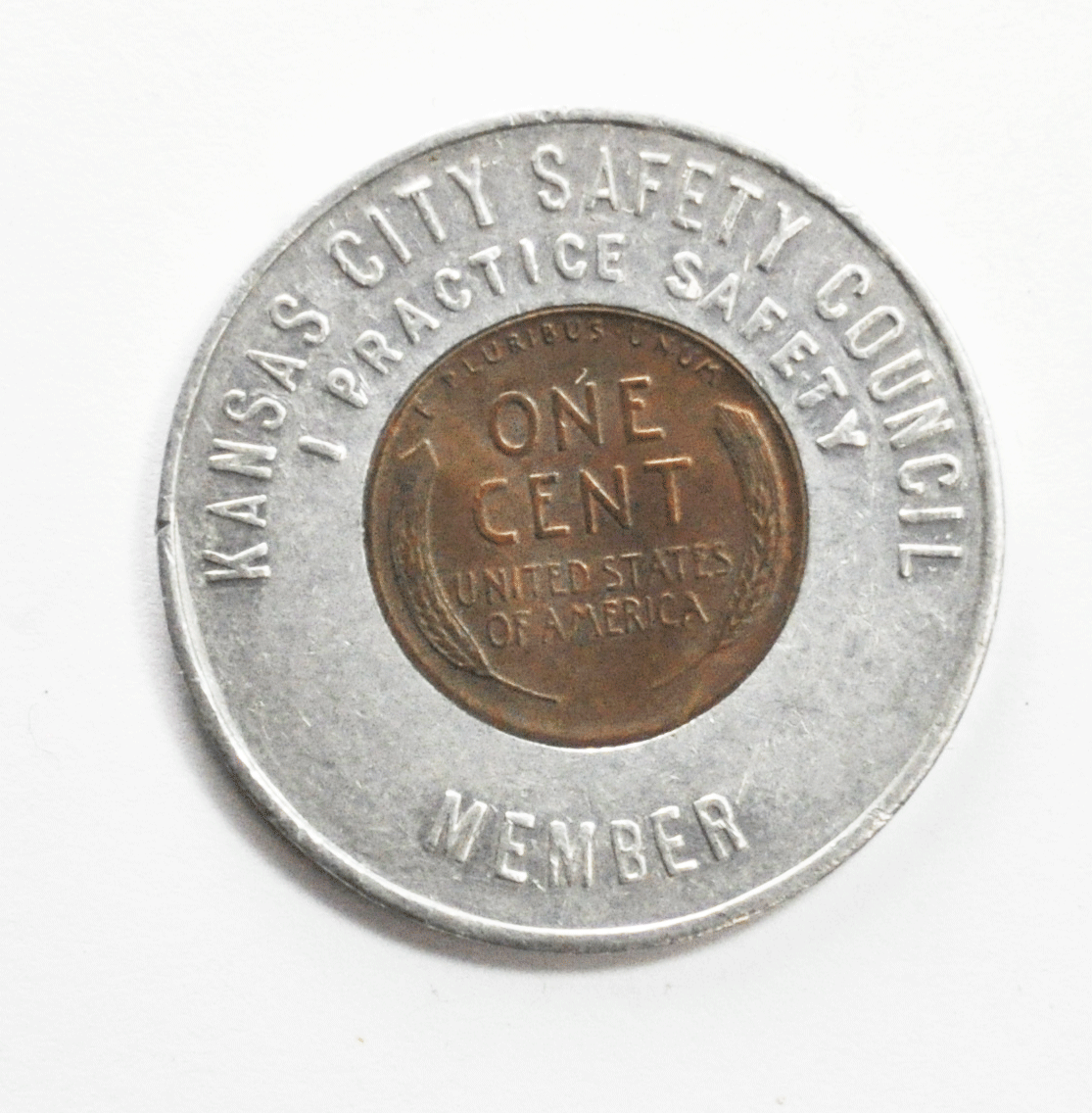 1948 1c Wheat Cent Encased Penny KC Safety Council Member I Practice Good Luck