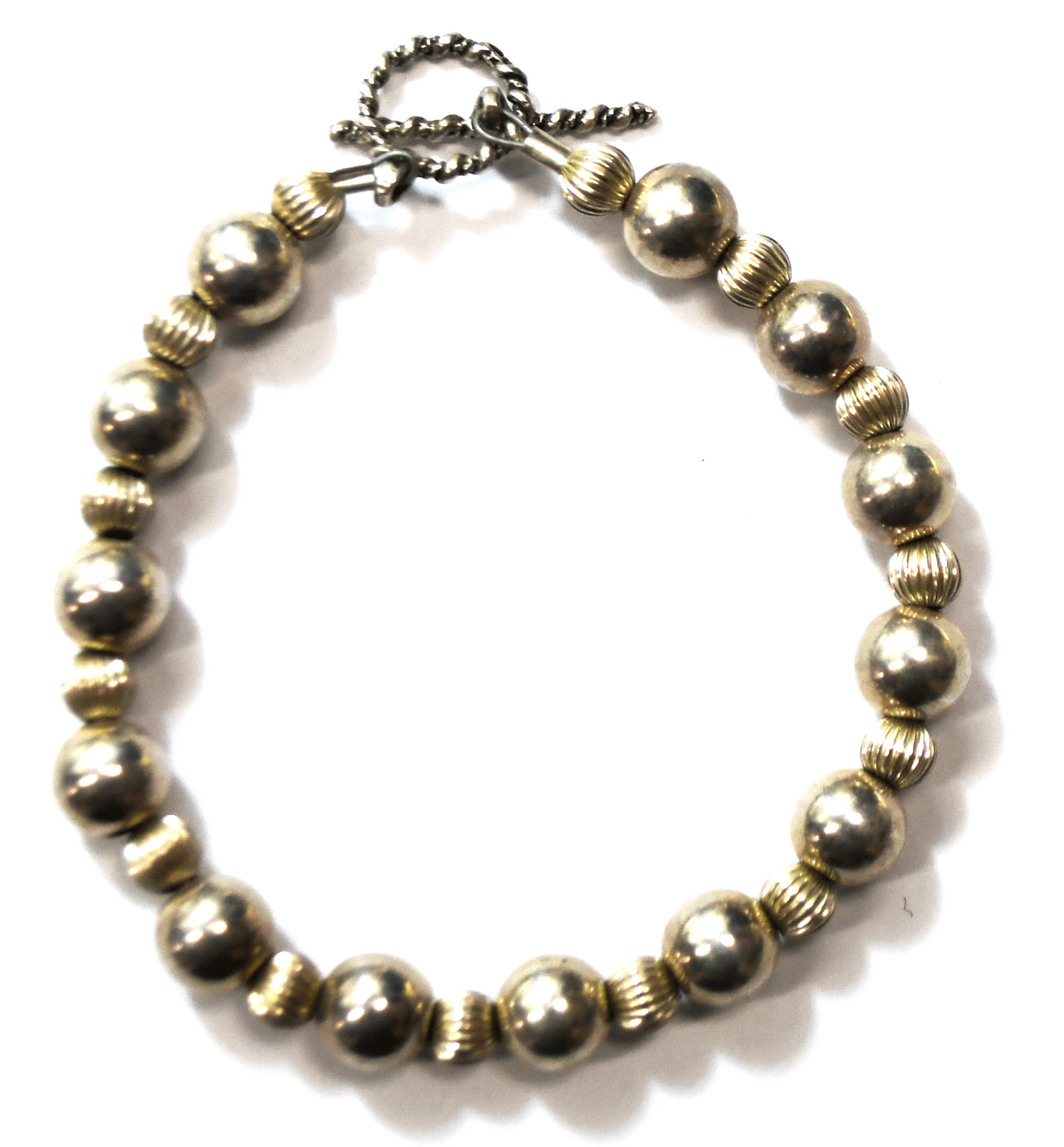 Sterling Silver Sunwest Round Disco Ball Beaded Toggle Bracelet 8mm 7.5"