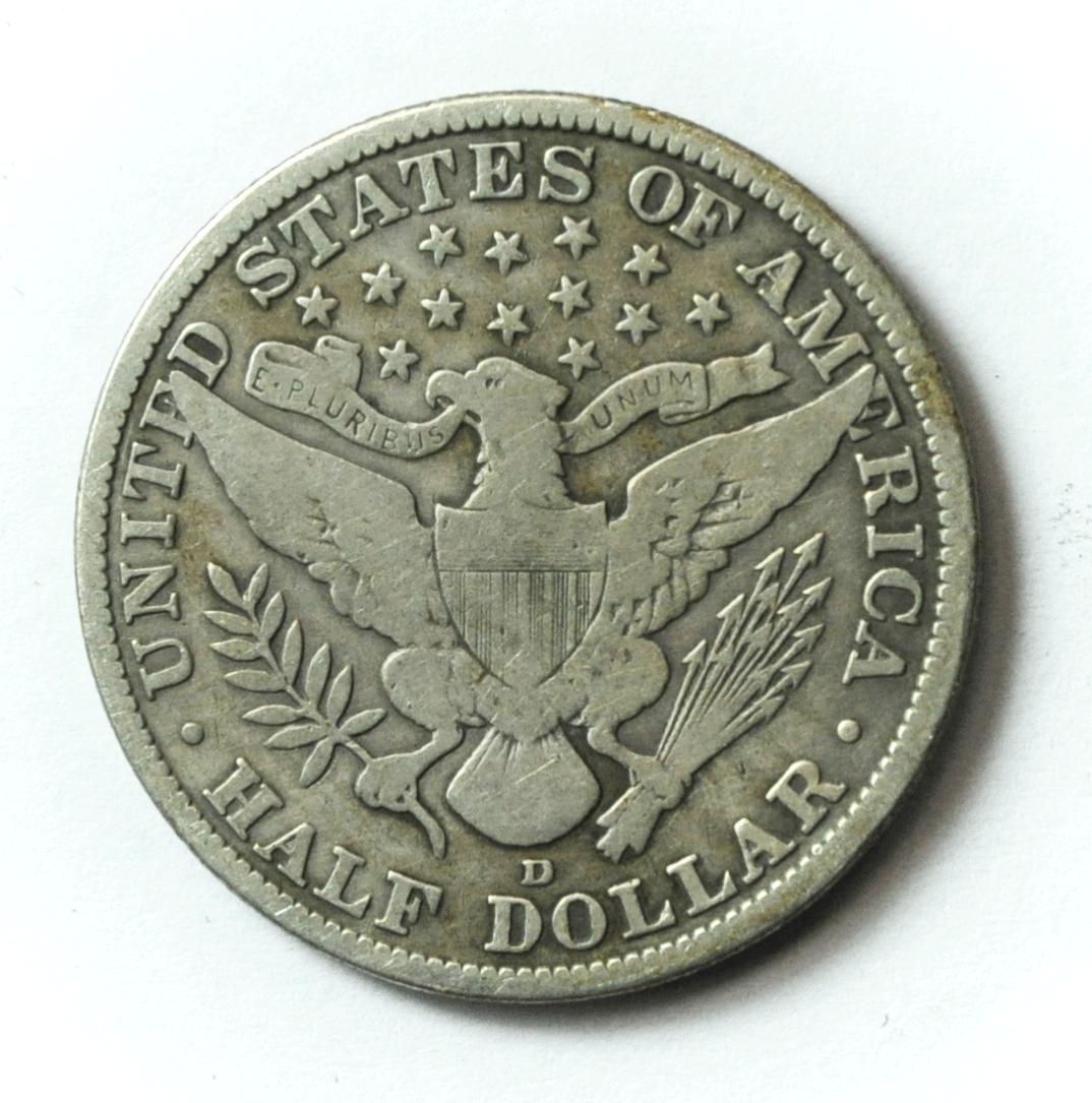 1915 D 50c Barber Silver Half Dollar Fifty Cents US Coin Denver