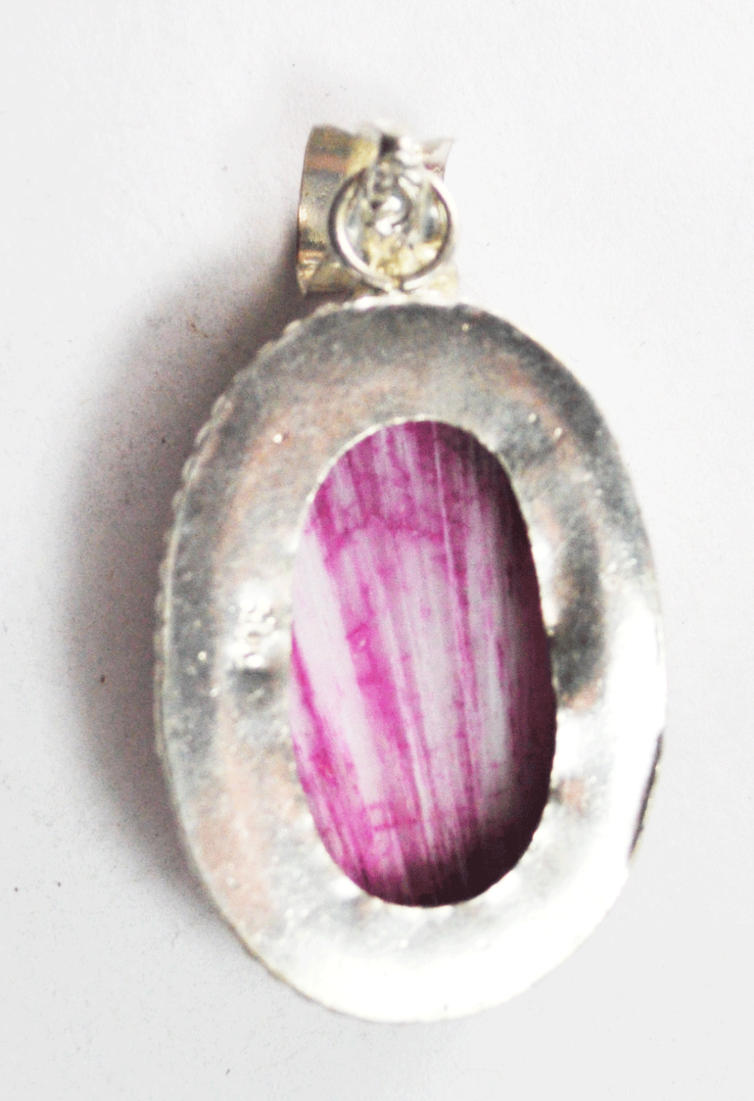 Sterling Silver Pink White Stripe Stone Oval Pendant 54mm x 27mm Pendant