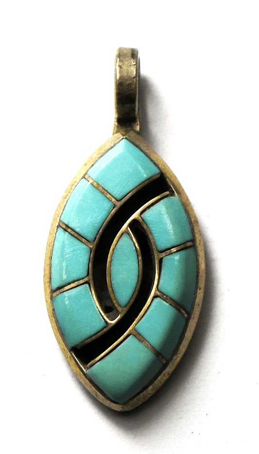 Sterling Silver EB Marquise Turquoise Inlay Pendant 27mm x 12mm