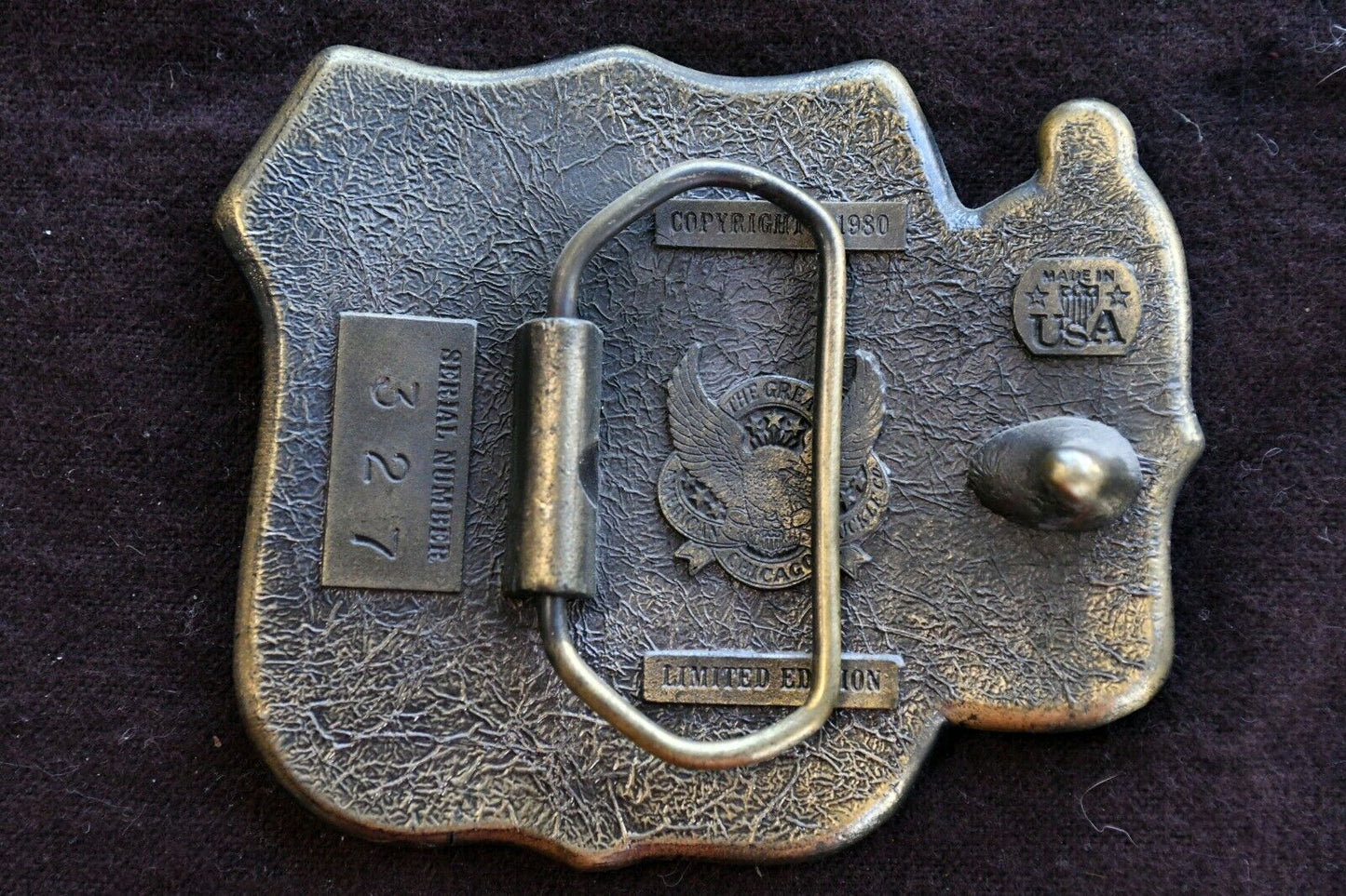 1980 Cowboys Stay in the Saddle Longer 3 3/4" x 2 3/4" Brass Belt Buckle 5.8 oz