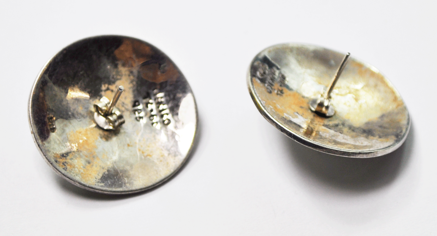 Sterling Mexico TC-60 Turquoise Concho Round Etched Heart Flower 29mm 17g