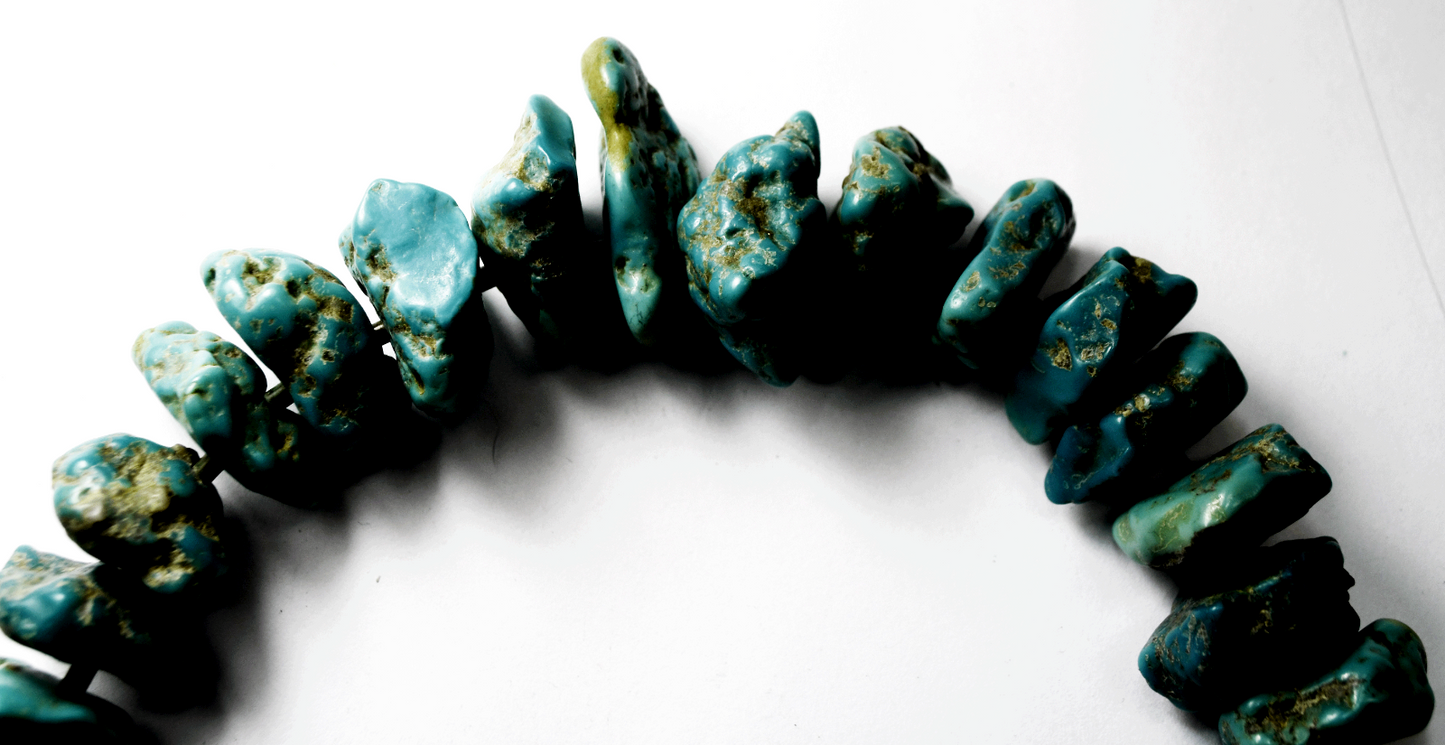 Sterling Silver Heavy Turquoise Chunk Graduated 13-32mm Bead 18.5" Necklace 154g