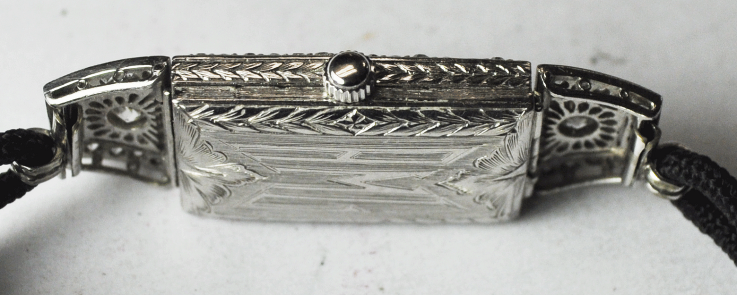 Vintage Art Deco Bulova Platinum Diamond Filigree Wristwatch 14mm Quartz