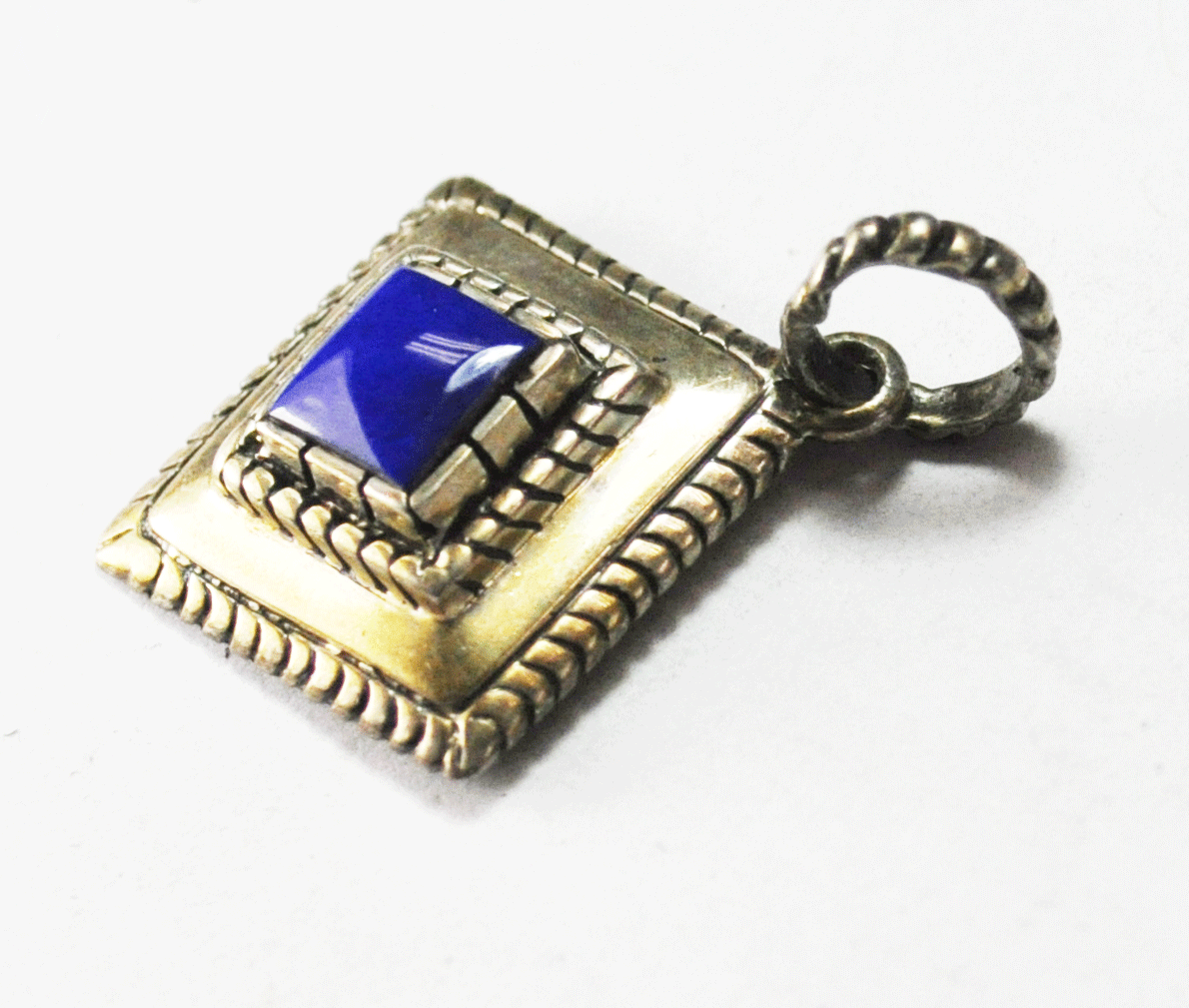 1996 Sterling Carrol Felley Square Lapis Stepped Pendant 37mm x 28mm Pendant