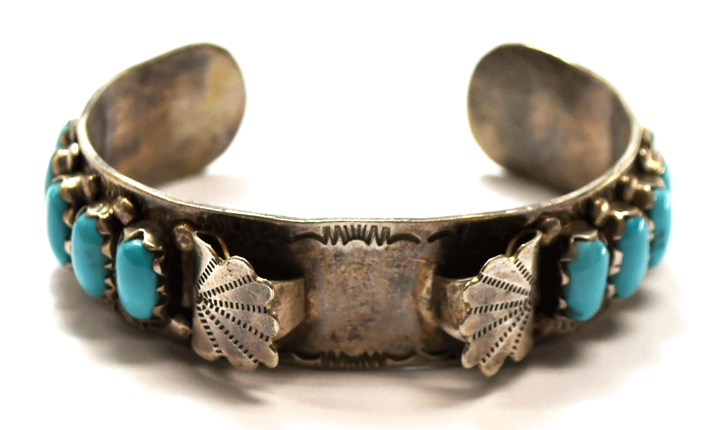 Sterling Silver Zuni C.A.Y. Turquoise Row Watch Cuff Bracelet 16mm 5-3/4" Wrist