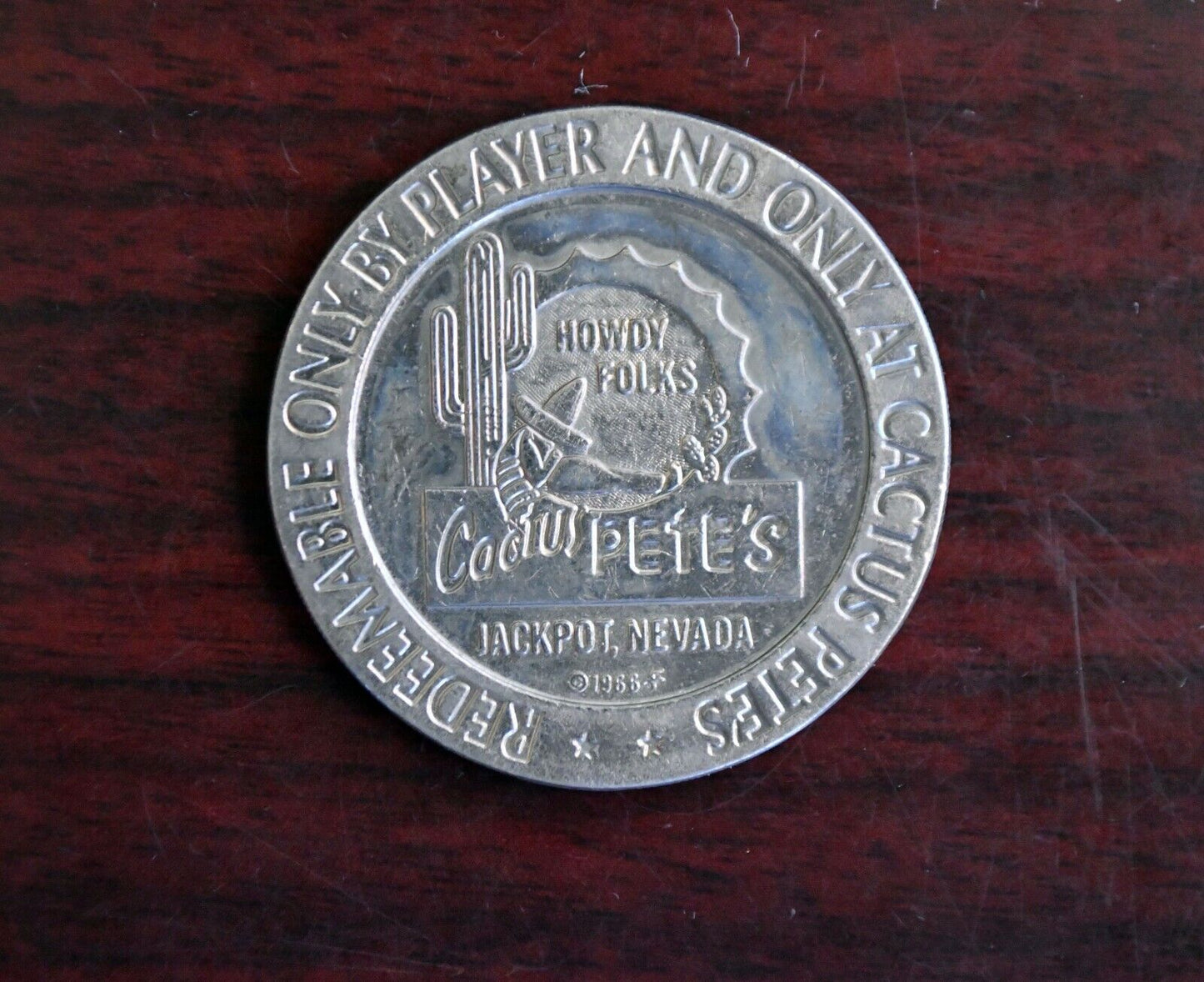 1966 Cactus Pete's Dollar Gaming Casino Slot Token Jackpot, Nevada Original