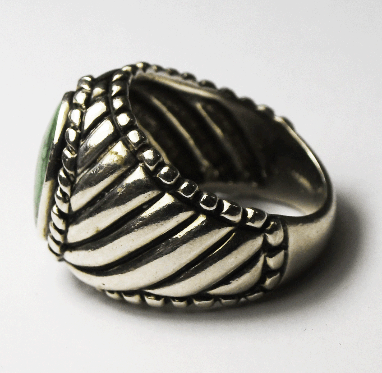 Sterling Carolyn Pollack Relios Turquoise Oval Stripe Ring 19mm Size 8-1/2