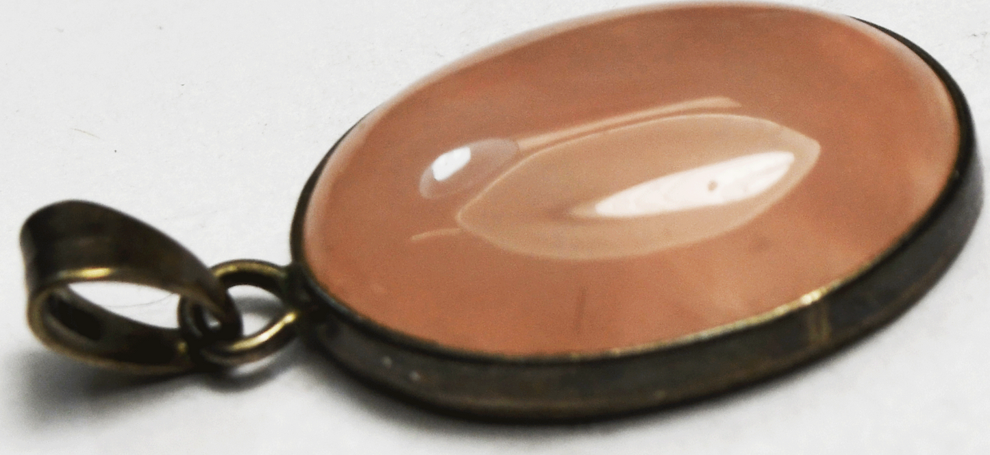 Sterling Silver Oval Rose Quartz Pendant 38mm x 18mm