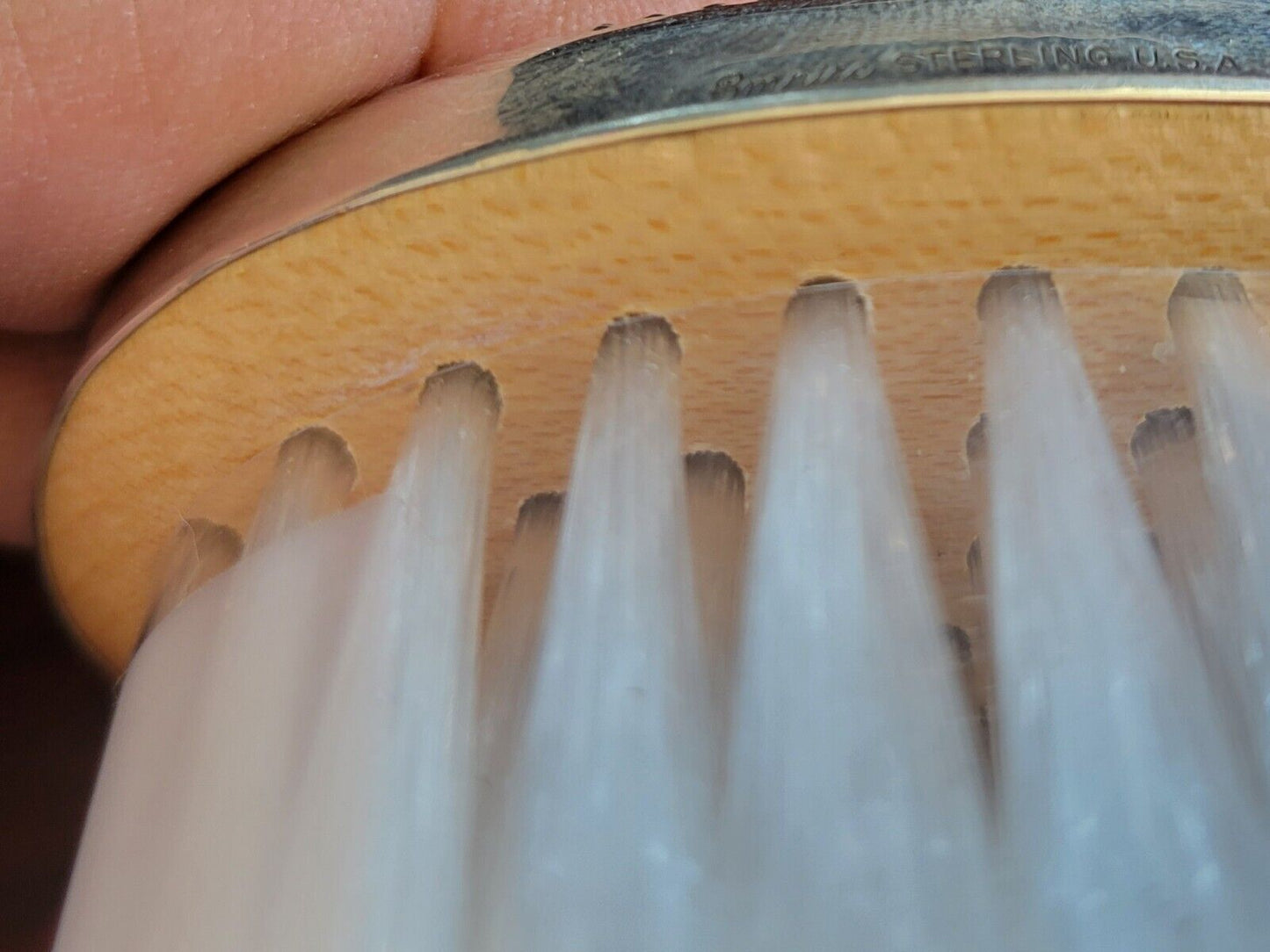 New Empire Silver Sterling Nail Vanity Brush w/Wooden Base