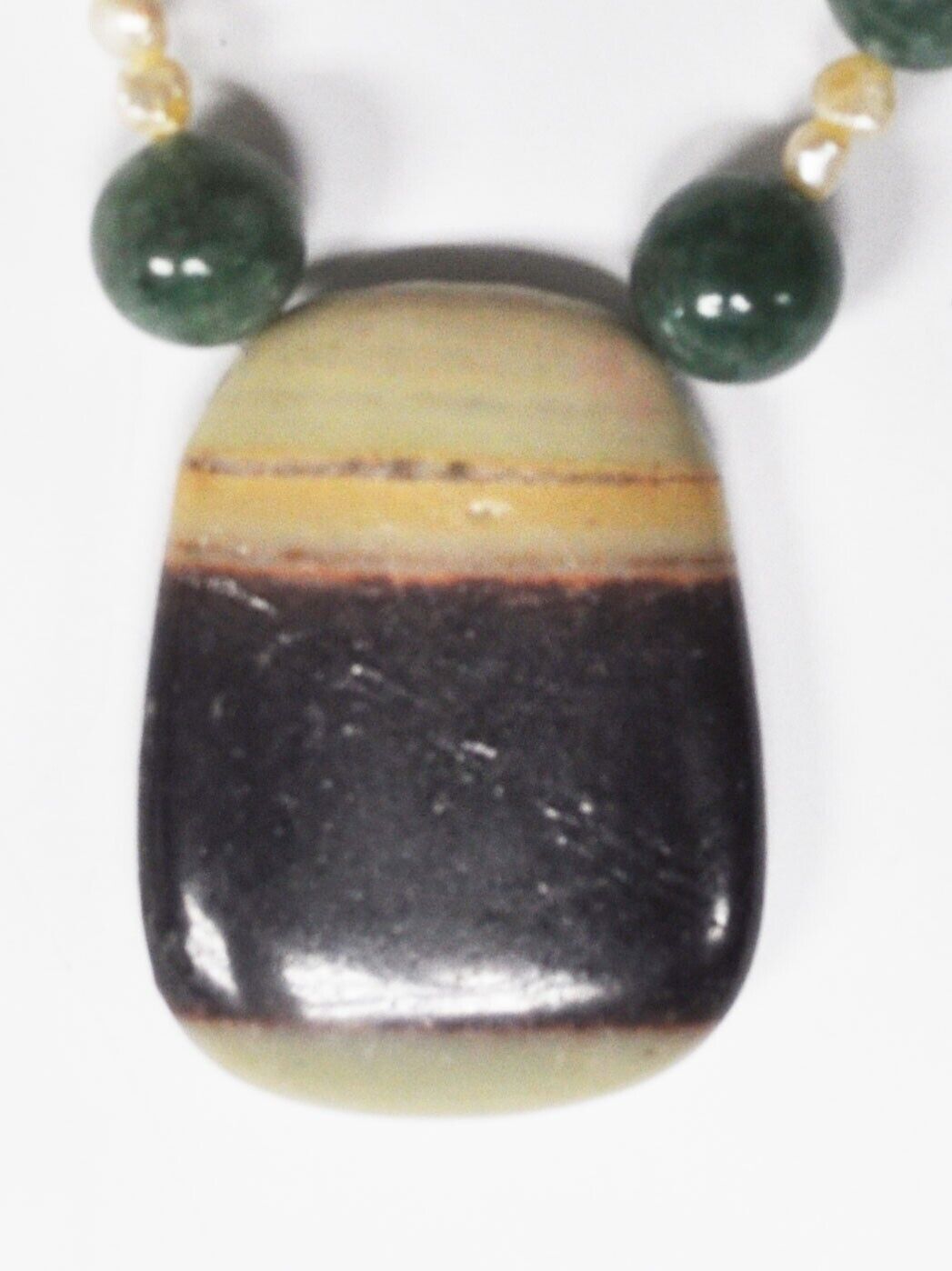 Silver Plated 10mm Jade & Pearl Necklace 39mm Pendant 19.5"