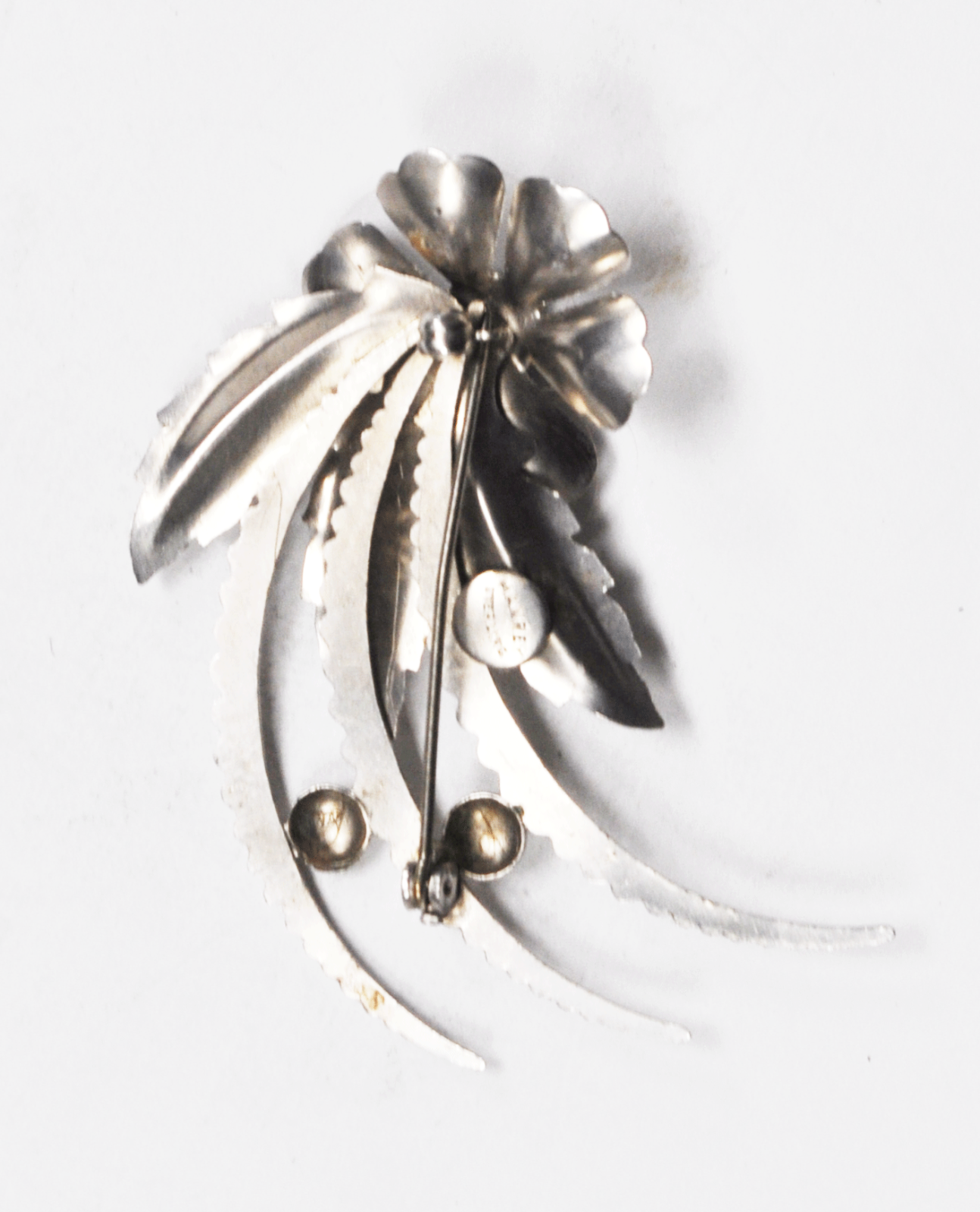 Sterling Silver Manrey Brooch Pin Green Rhinestone 60mm x 39mm Flower Leaf