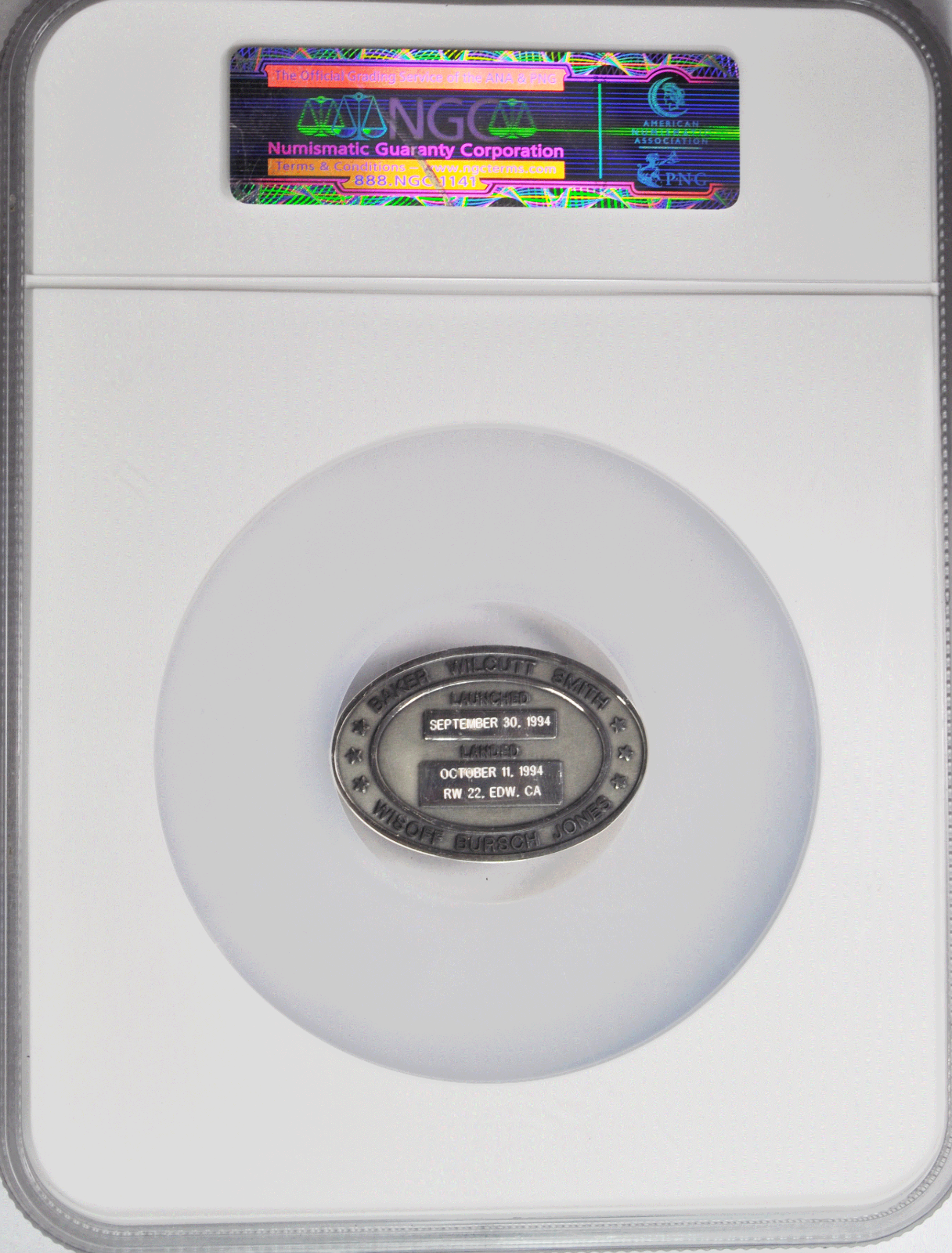 1994 STS-68 Robbins Silver Space Medal Unflown #116 NGC MS65 Endeavour