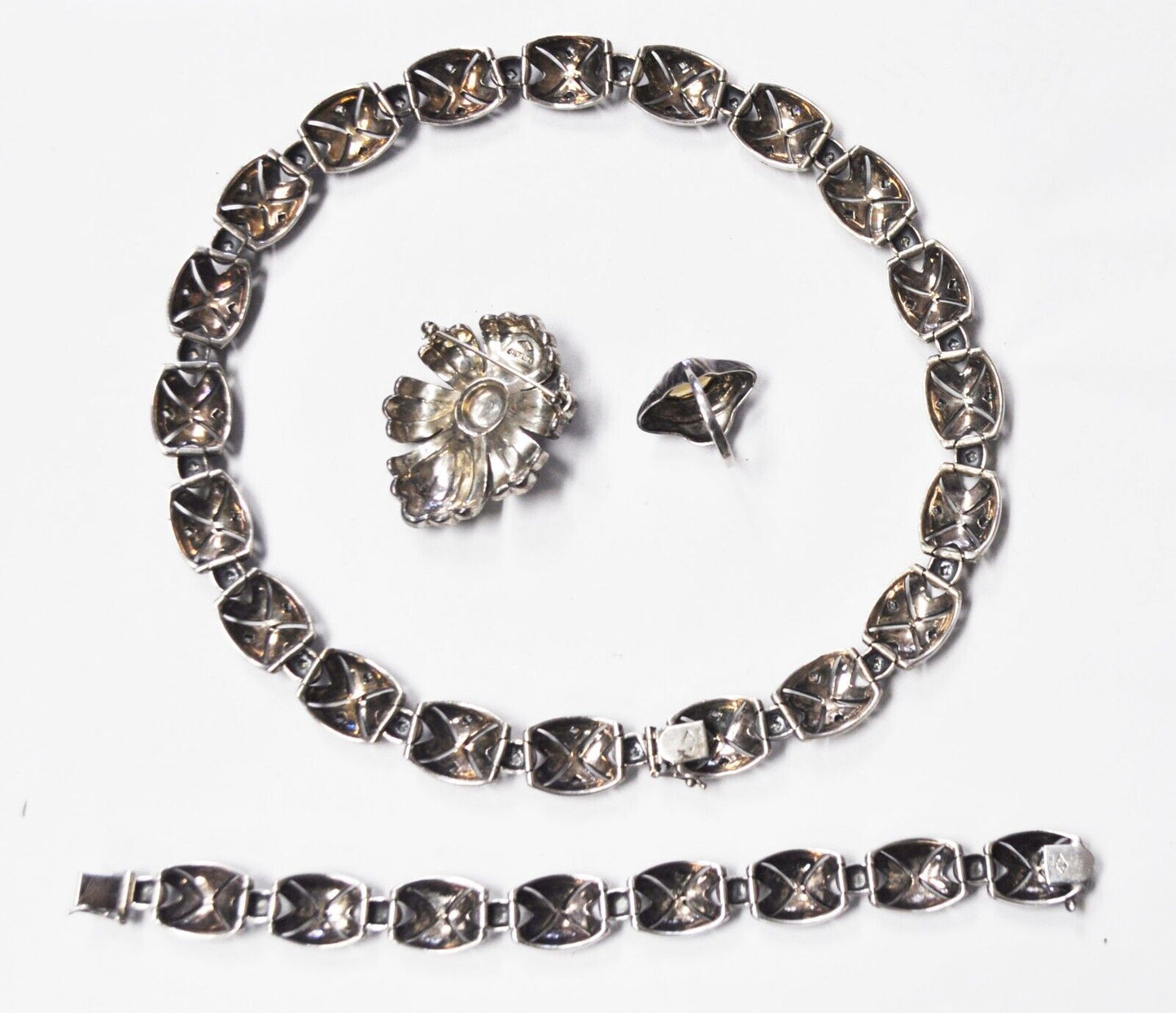 925 Judith Jack 15mm 17" Necklace 7-1/4" Bracelet 47mm Brooch 24mm Ring 160g