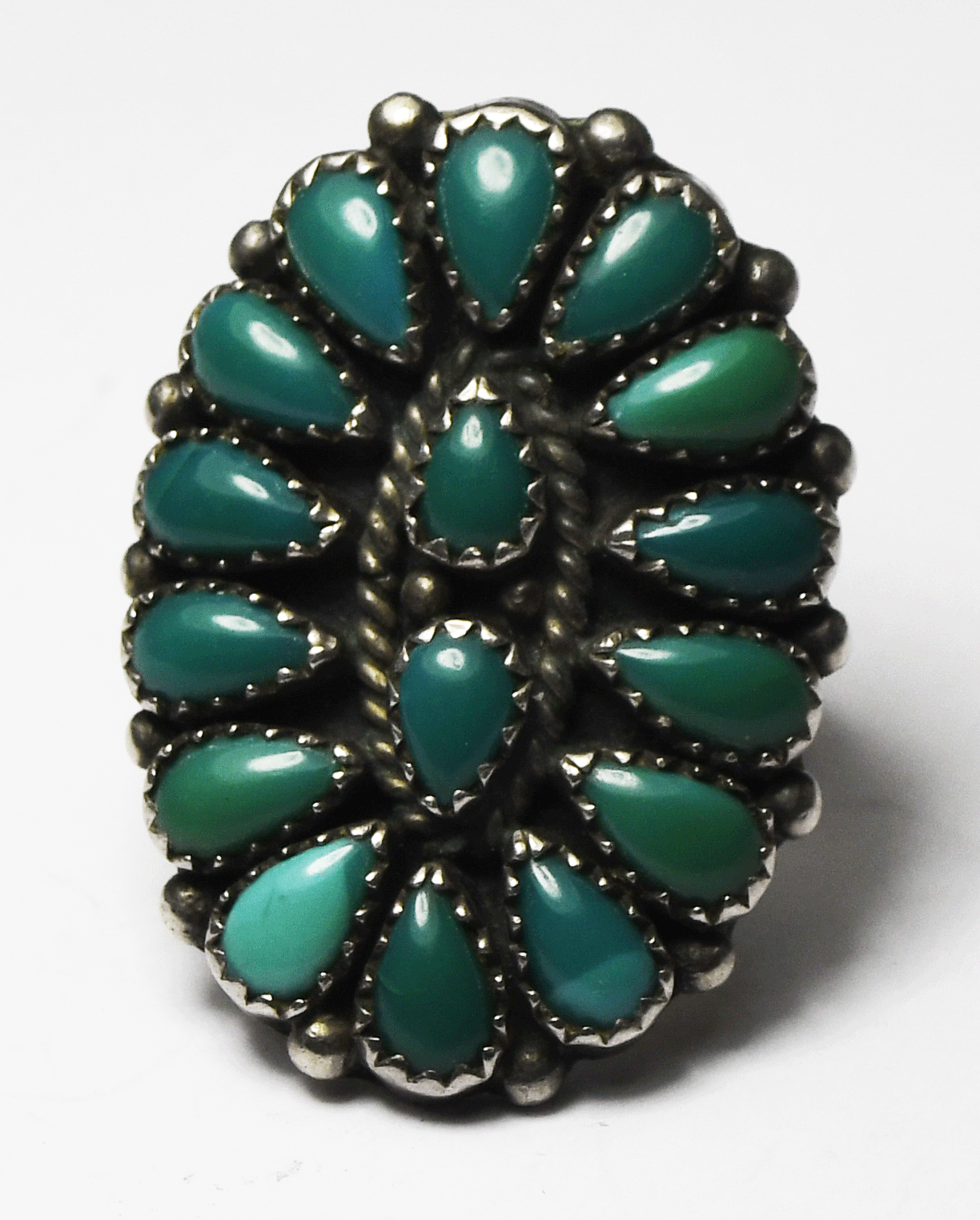 Sterling Silver Y & R Charley Green Turquoise Cluster Ring 33mm Size 7