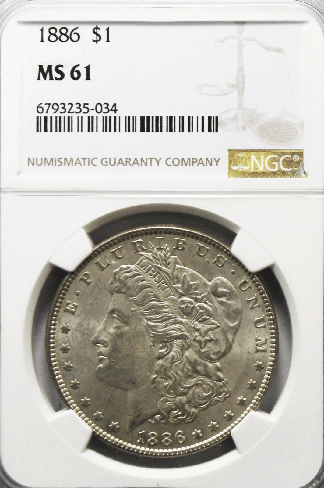 1886 $1 Morgan Silver Dollar MS61 NGC Uncirculated Philadelphia