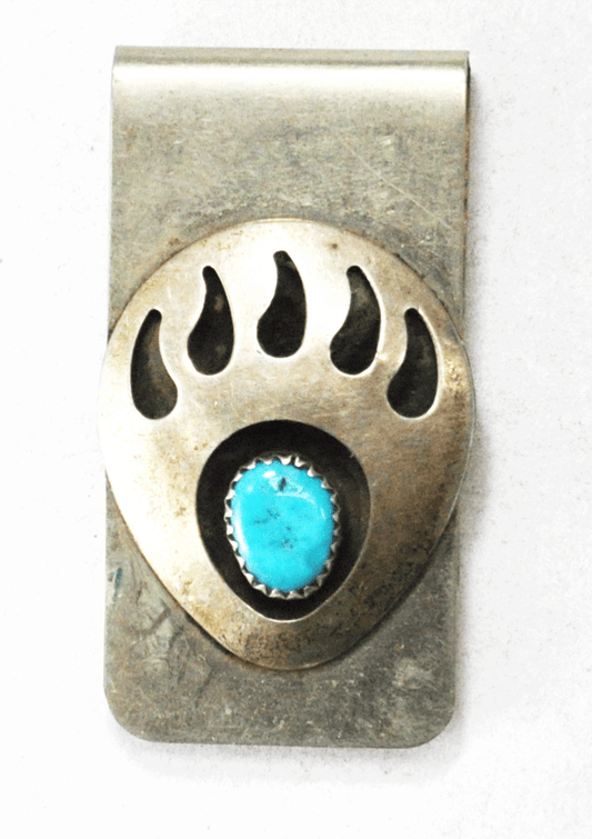 Sterling Silver Mae Bia Bear Paw Turquoise Money Clip 2" x 1"