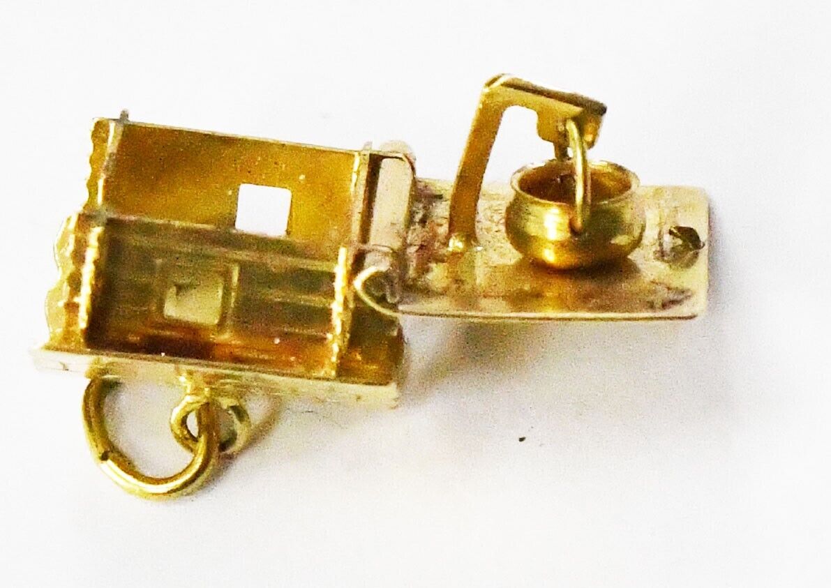 18k Yellow Gold CH N Hinged House Cabin Cooking Pot Charm 12mm x 11mm