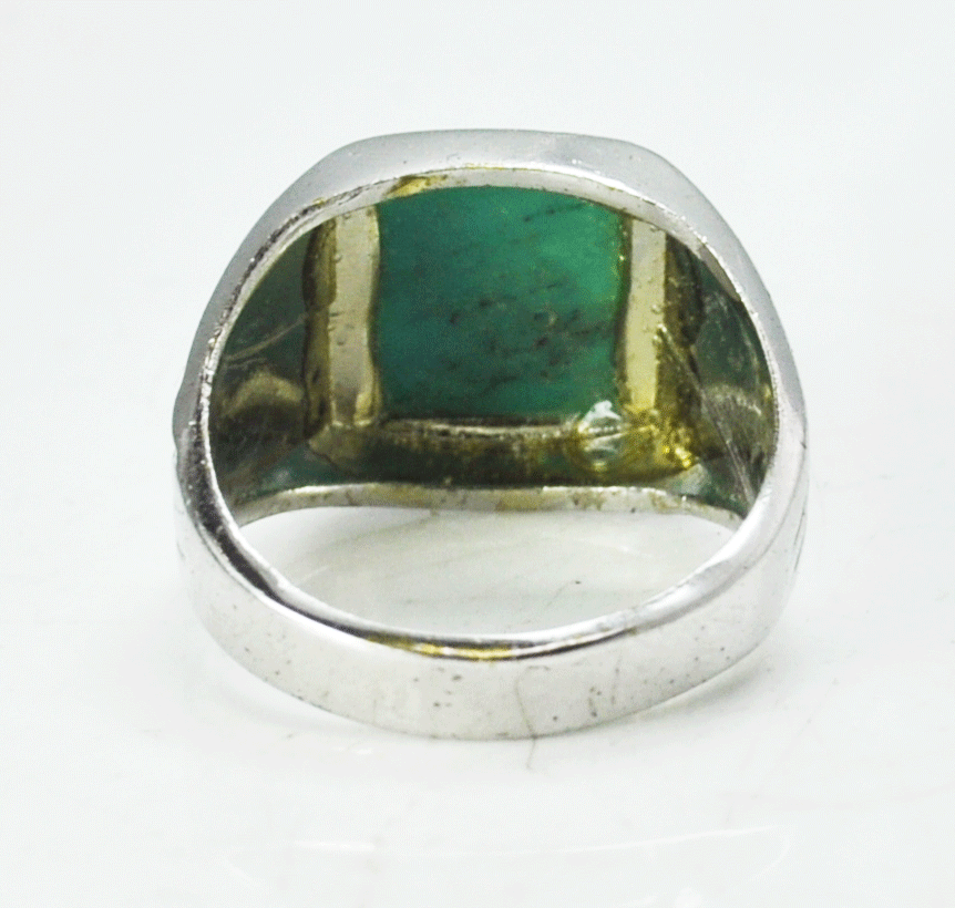 Silver Plated Turquoise Rectangle Solitaire Band Ring 11mm Size 9 Stripe Edge