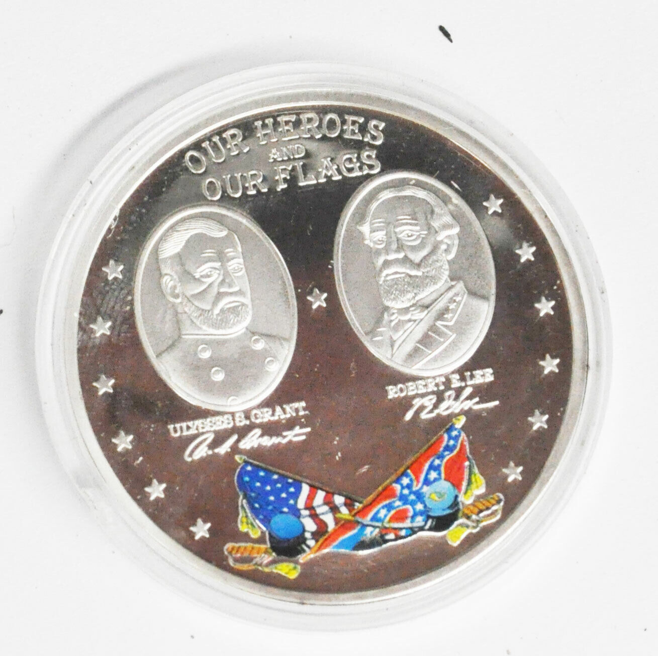 Civil War Flags Grant & Lee Sesquicentennial 51mm Proof Medal Our Heroes