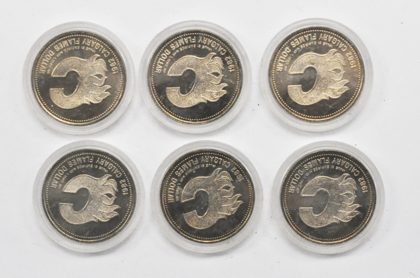 1982 Canada $1 Trade 6 Different Tokens 34mm Calgary Flames Dollars Hockey