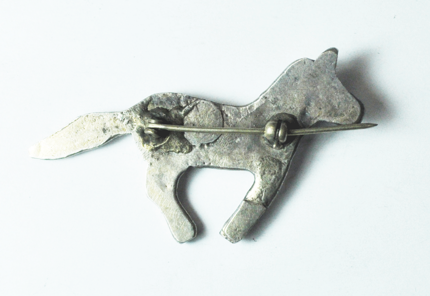 900 Fine Silver Turquoise Horse Brooch Pin Sand Cast 2-1/8" x 1-1/4" Equestrian