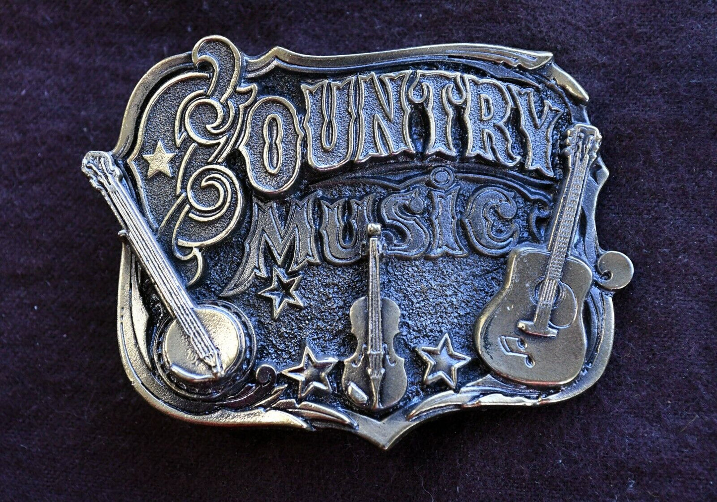 Vintage 1982 Country Music 4.6 oz. Solid Brass Belt Buckle 3 1/4" x 2 1/4"