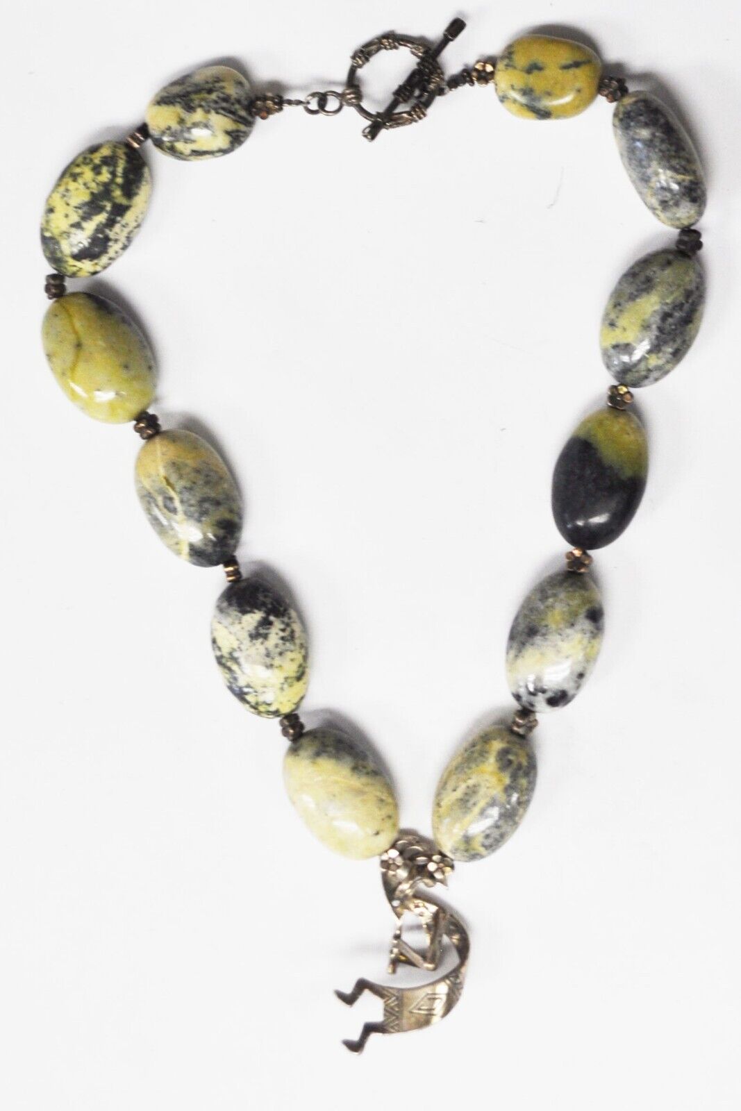 Sterling Sun West 45mm Kokopelli 19mm Serpentine Oval Bead Necklace 18"