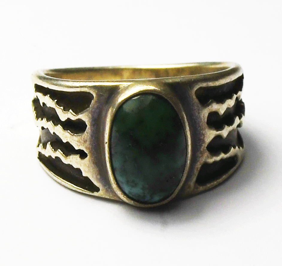 Sterling Silver Saxton Green Turquoise Tiger Stripe Ring 10mm Size 5
