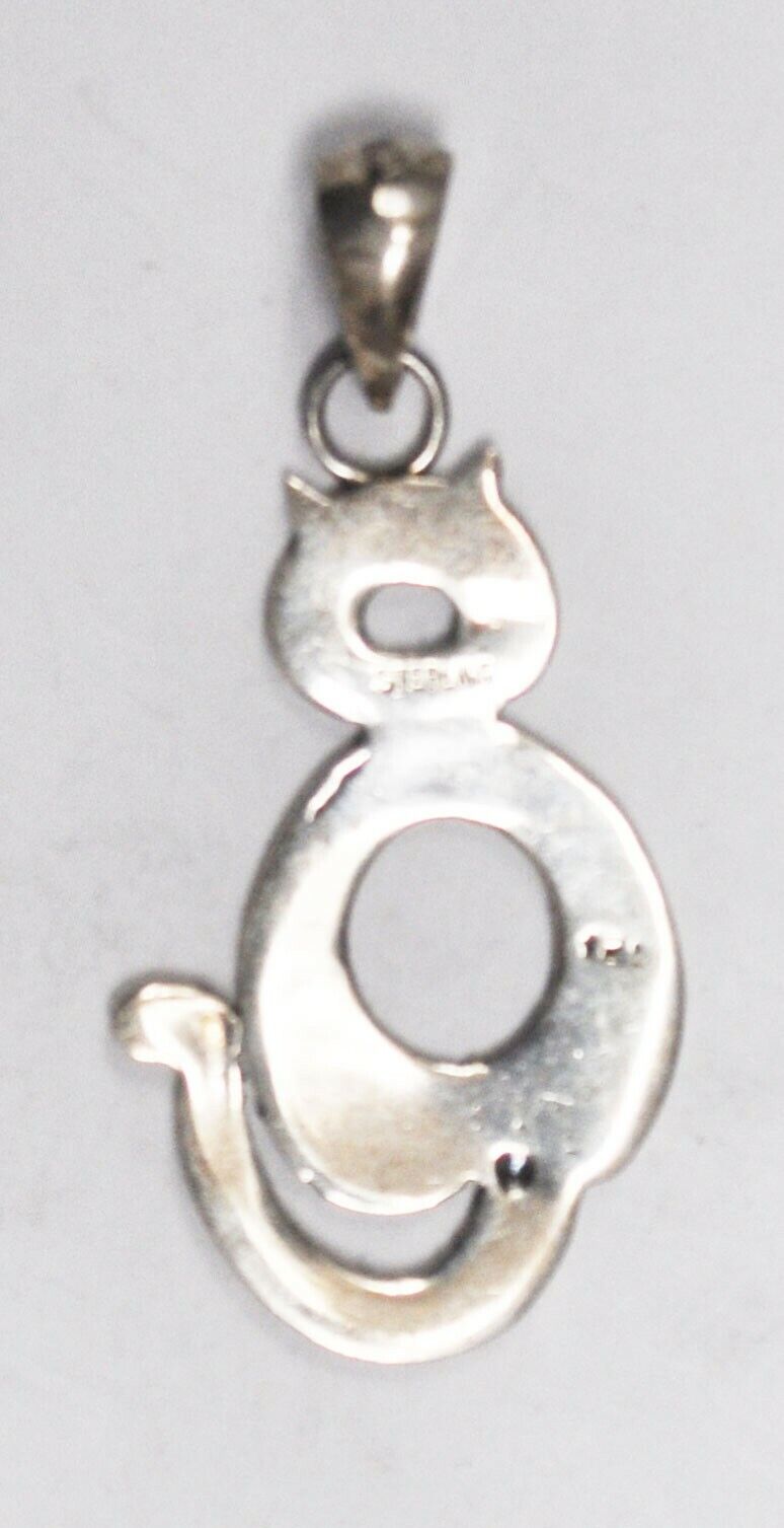 Sterling Silver Sitting Cat Outline Pendant 58mm x 26mm