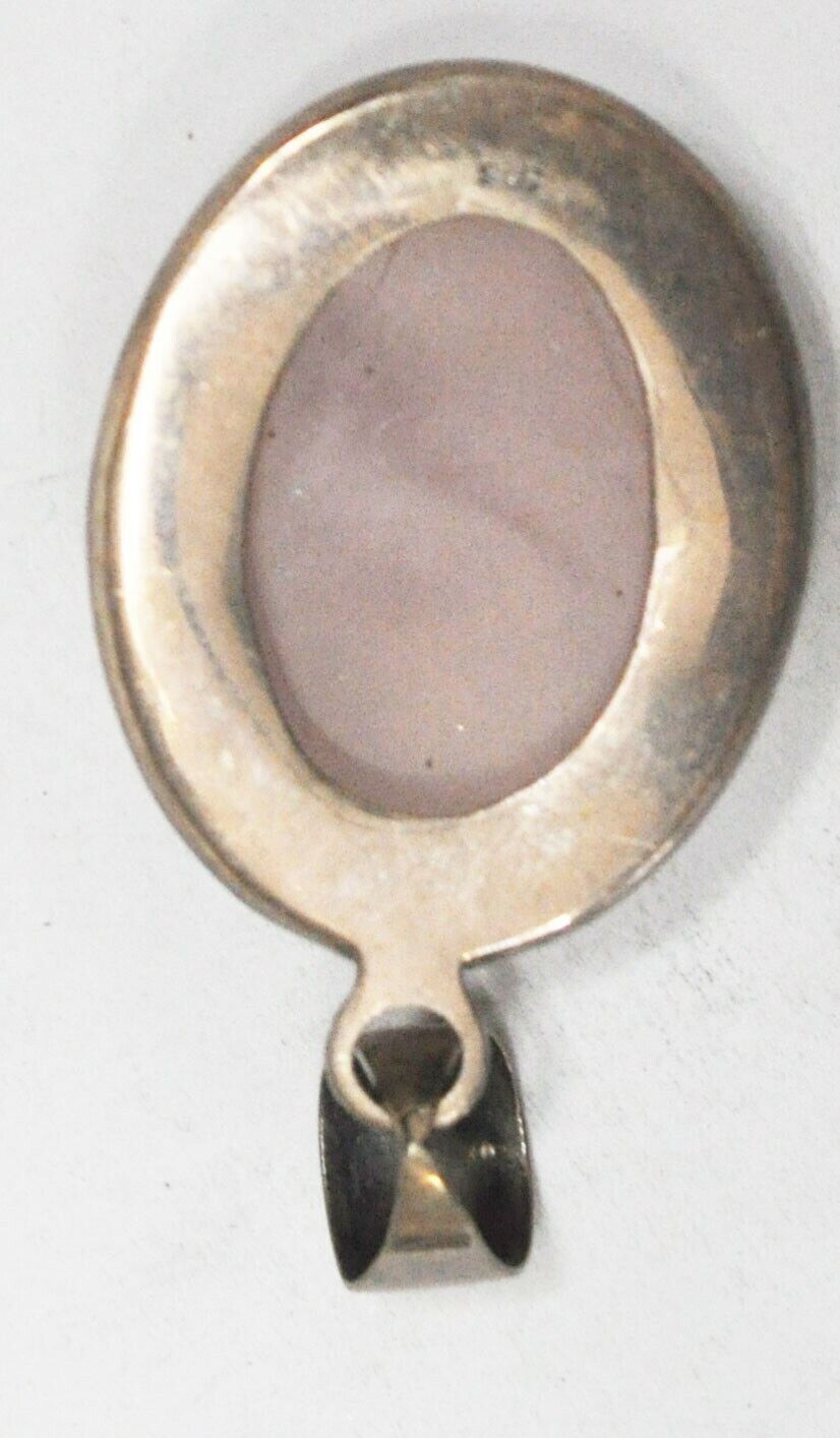 Sterling Silver Pink Rose Quartz Oval Pendant 50mm x 27mm