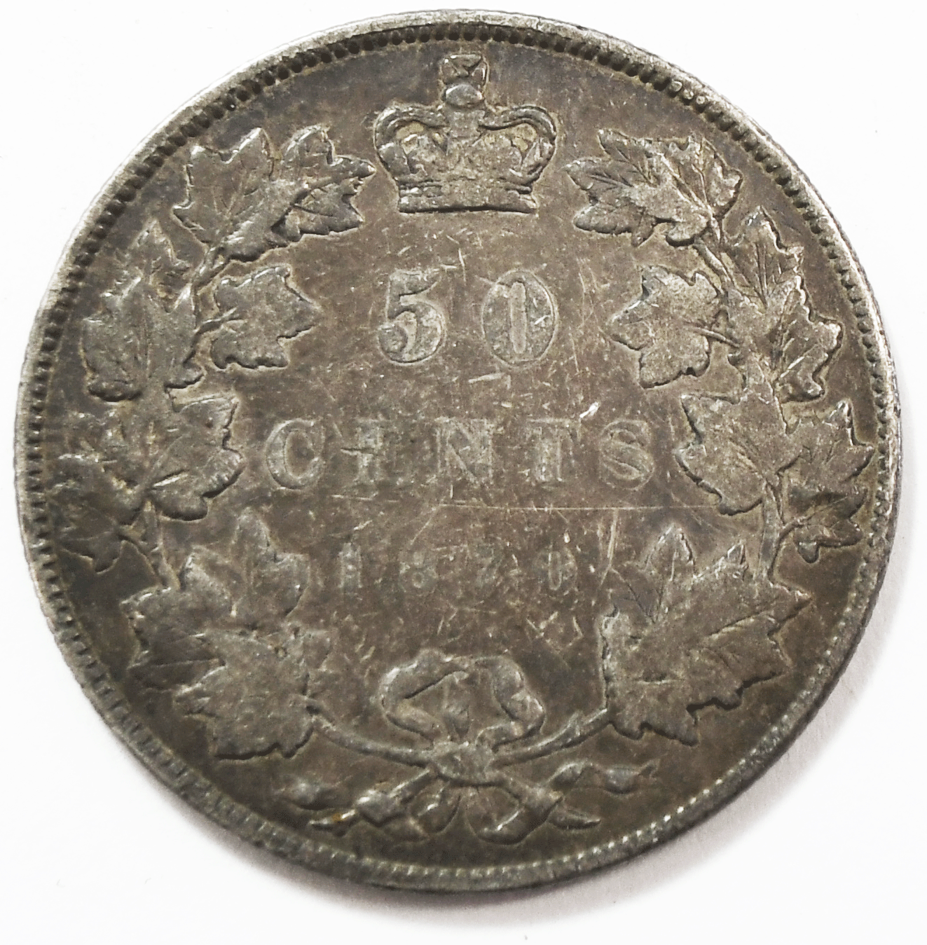 1870 Canada 50 Fifty Cents Silver Coin KM# 6