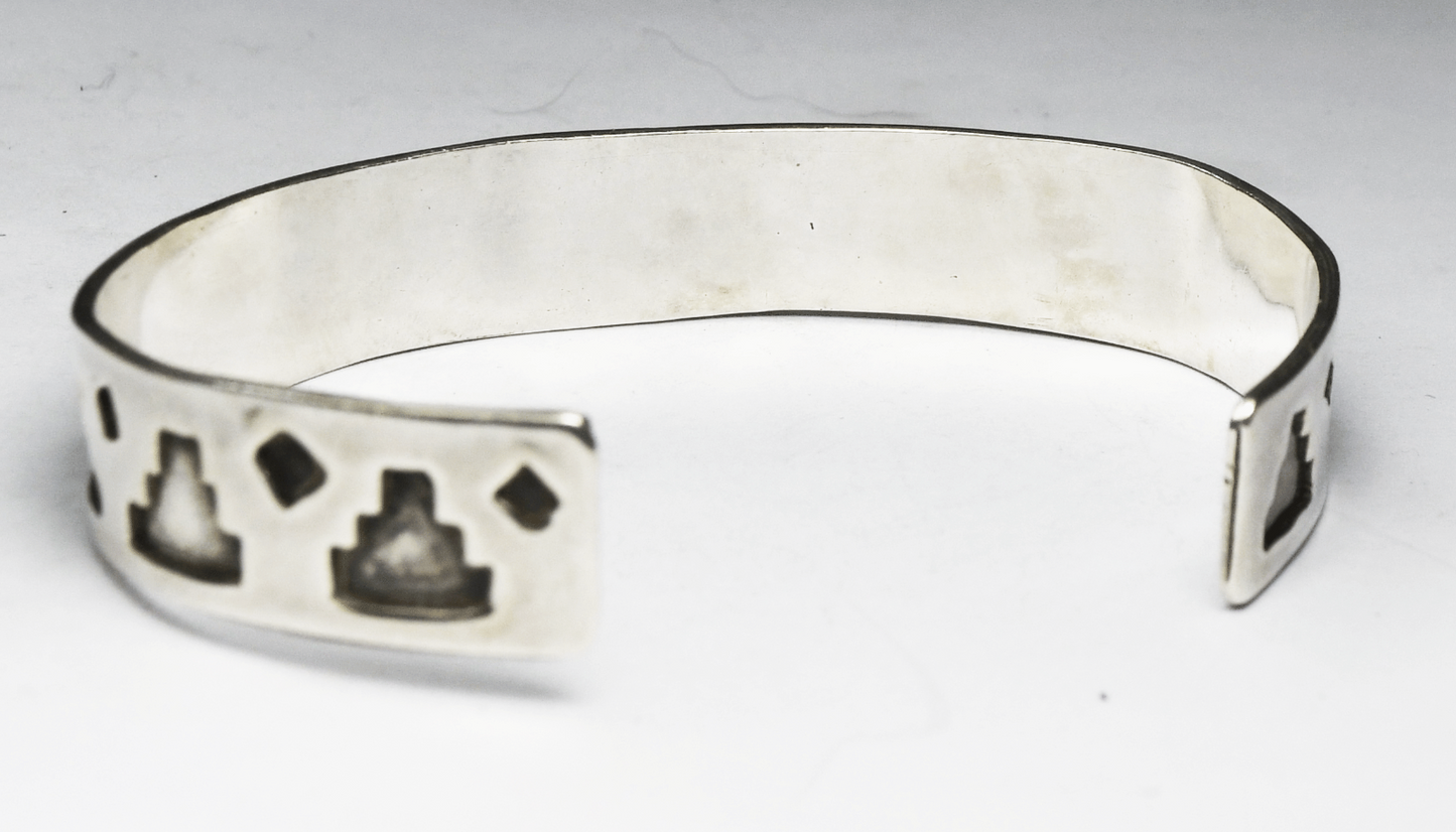 Sterling Silver Layered Pyramid Cuff Bracelet 12mm 7.25" Wrist  20g