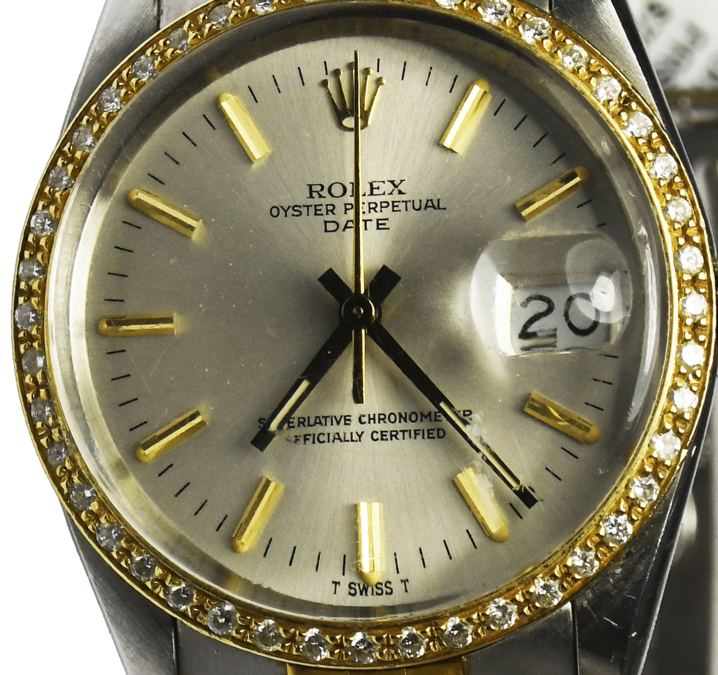 1986 Men's Rolex Datejust 15053 Silver Stick Dial 34mm Diamond Bezel 18k