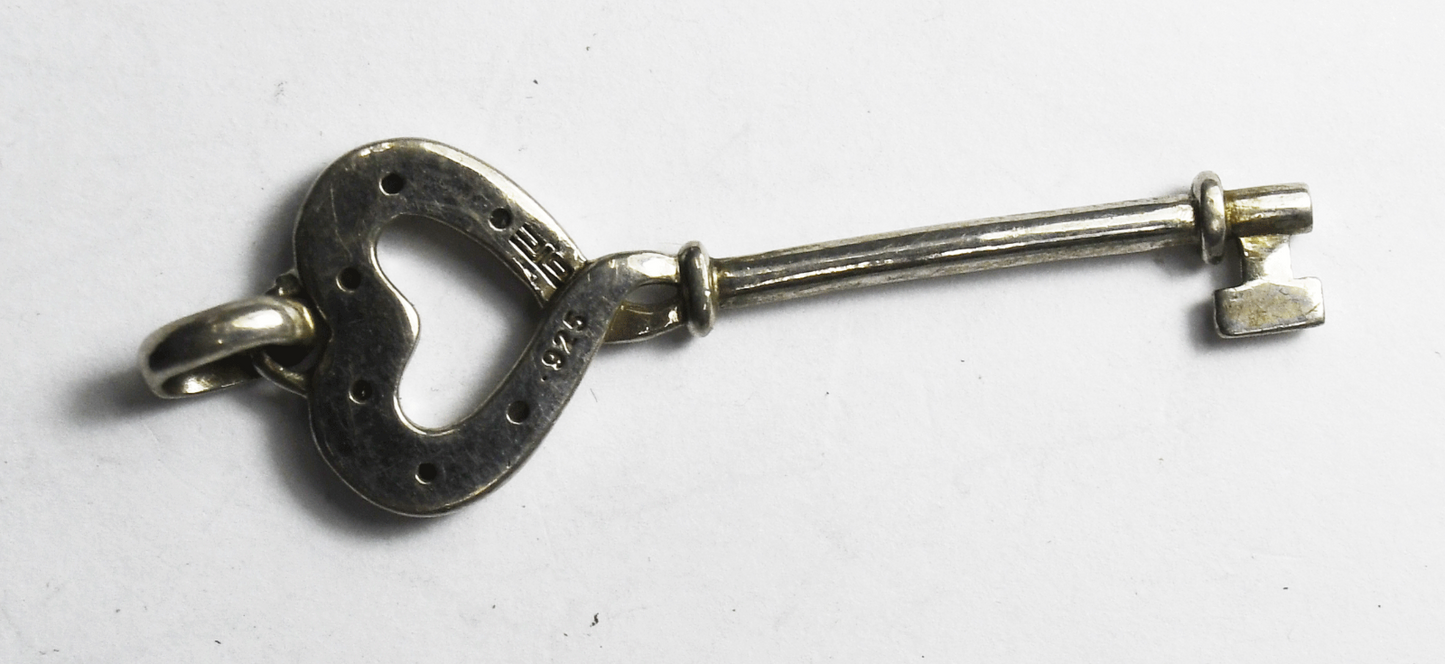 Sterling Silver OTC Heart Key CZ Pendant 47mm x 15mm