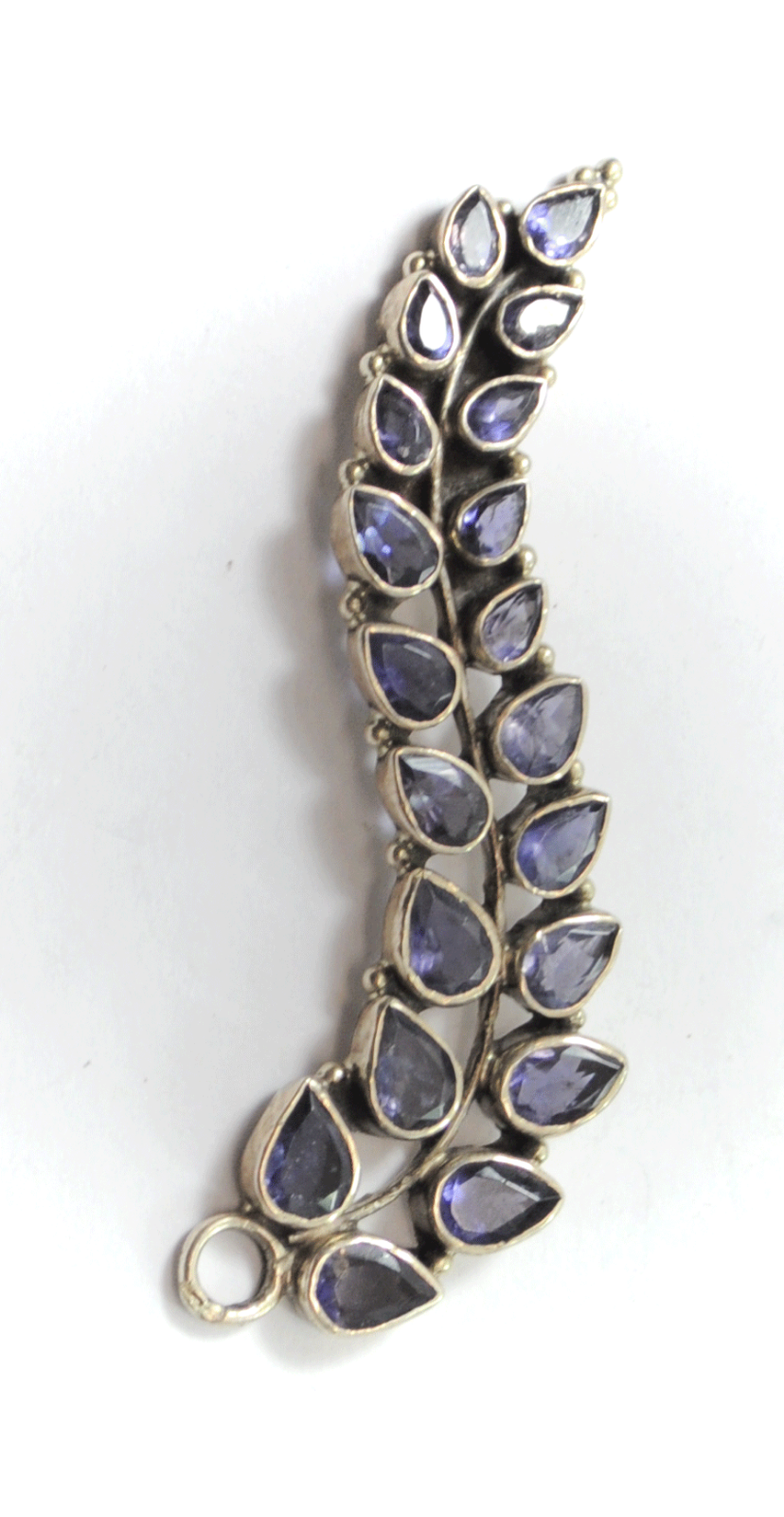 Sterling Purple Amethyst Cluster Long Winding Floral Leaf Pendant 65mm x 16mm