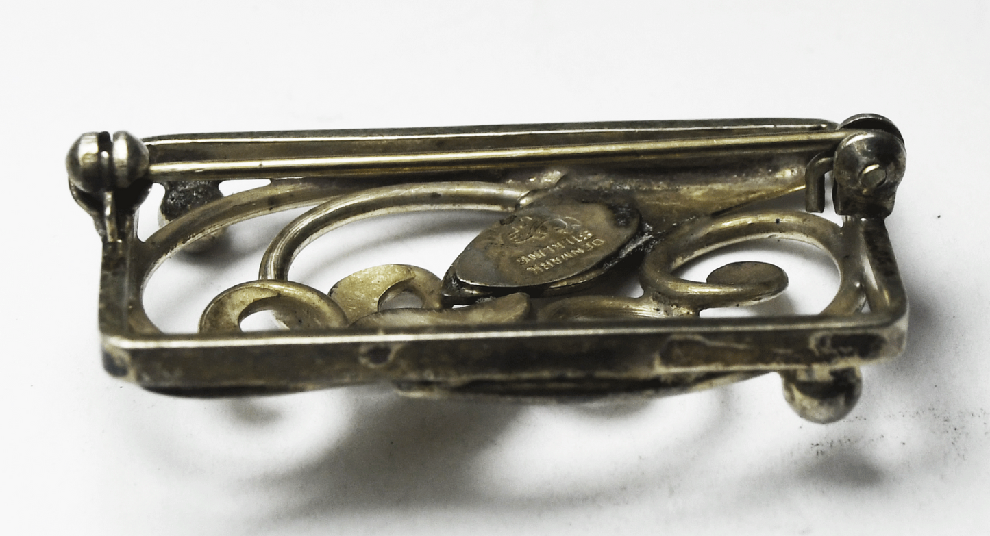 Sterling Silver Hans Jensen Filigree Brooch Rectangle Swirl Pin 37mm x 23mm